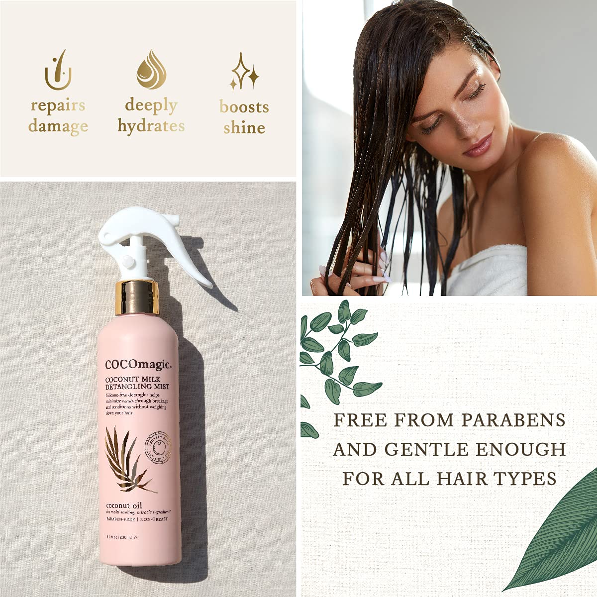 Cocomagic Coconut Milk Detangling Mist | Extra Moisturizing Leave-in Detangler | Restore Vibrancy and Boost Shine | Non-Greasy Formula | Paraben Free Beauty & Personal Care Cocomagic