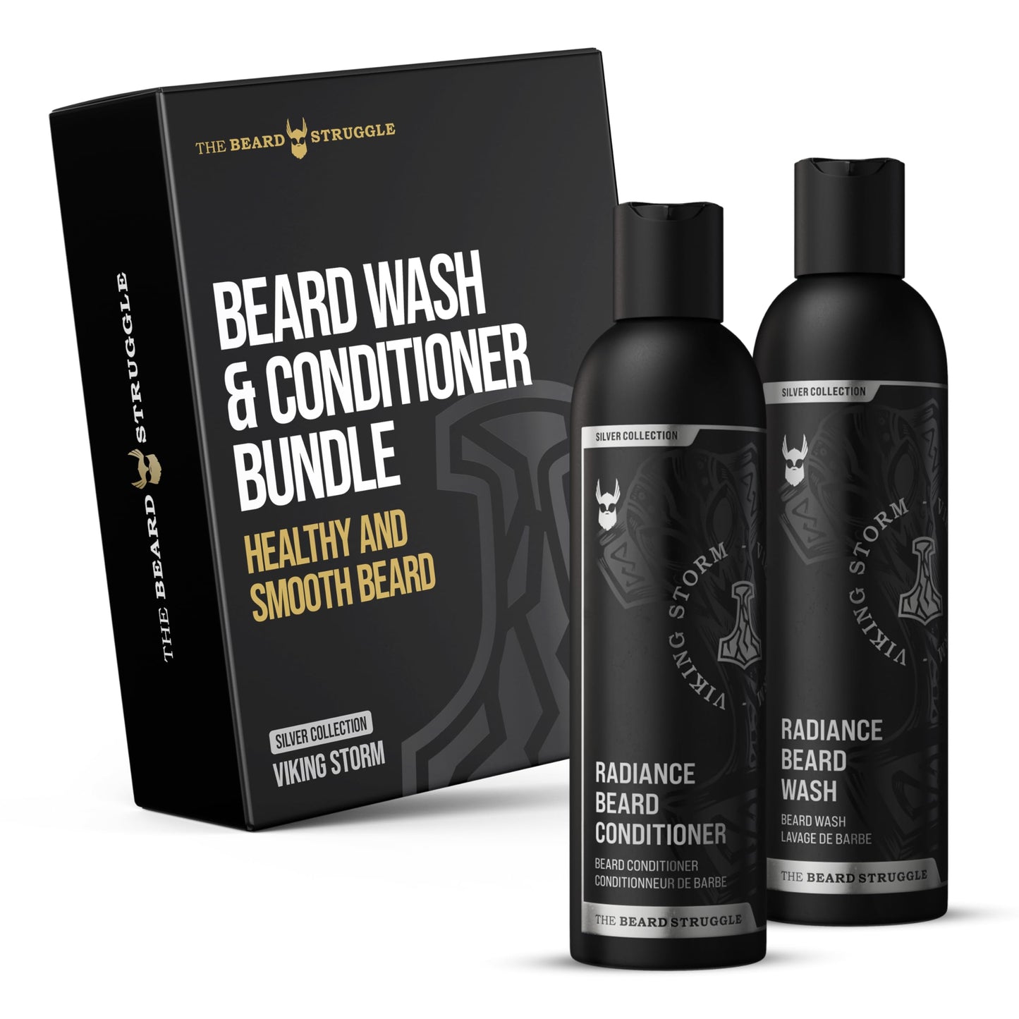 The Beard Struggle - Radiance Beard Wash & Conditioner Bundle - Silver Collection - Pack of 2, Viking Storm - Nourish, Cleanse, Softens, & Strengthens Beauty and Personal Care The Beard Struggle