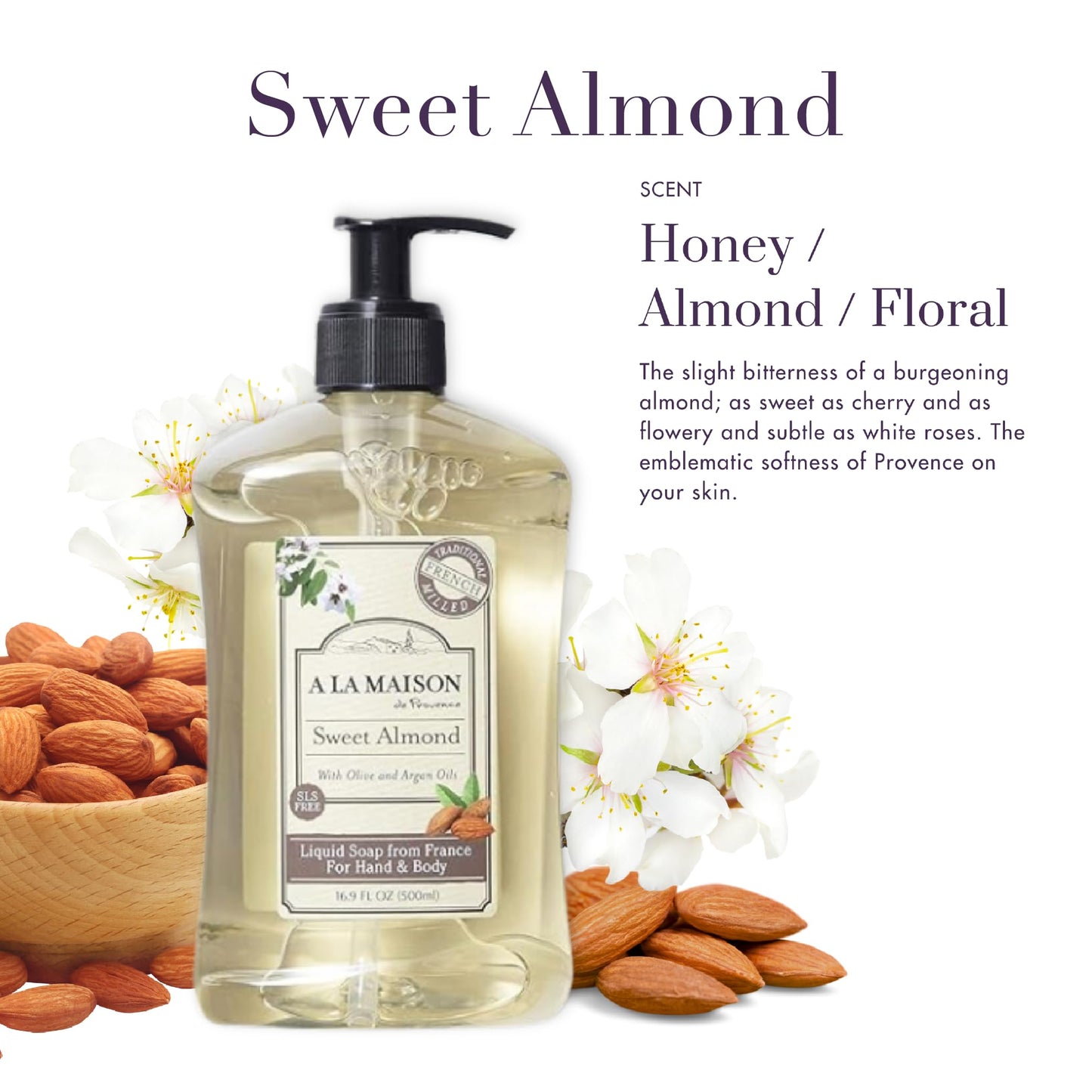 A LA MAISON Sweet Almond French Liquid Hand Soap - Natural Hand Wash Made with Essential Oils - Biodegradable, Plant-Based, Vegan, Cruelty-Free Beauty & Personal Care A LA MAISON