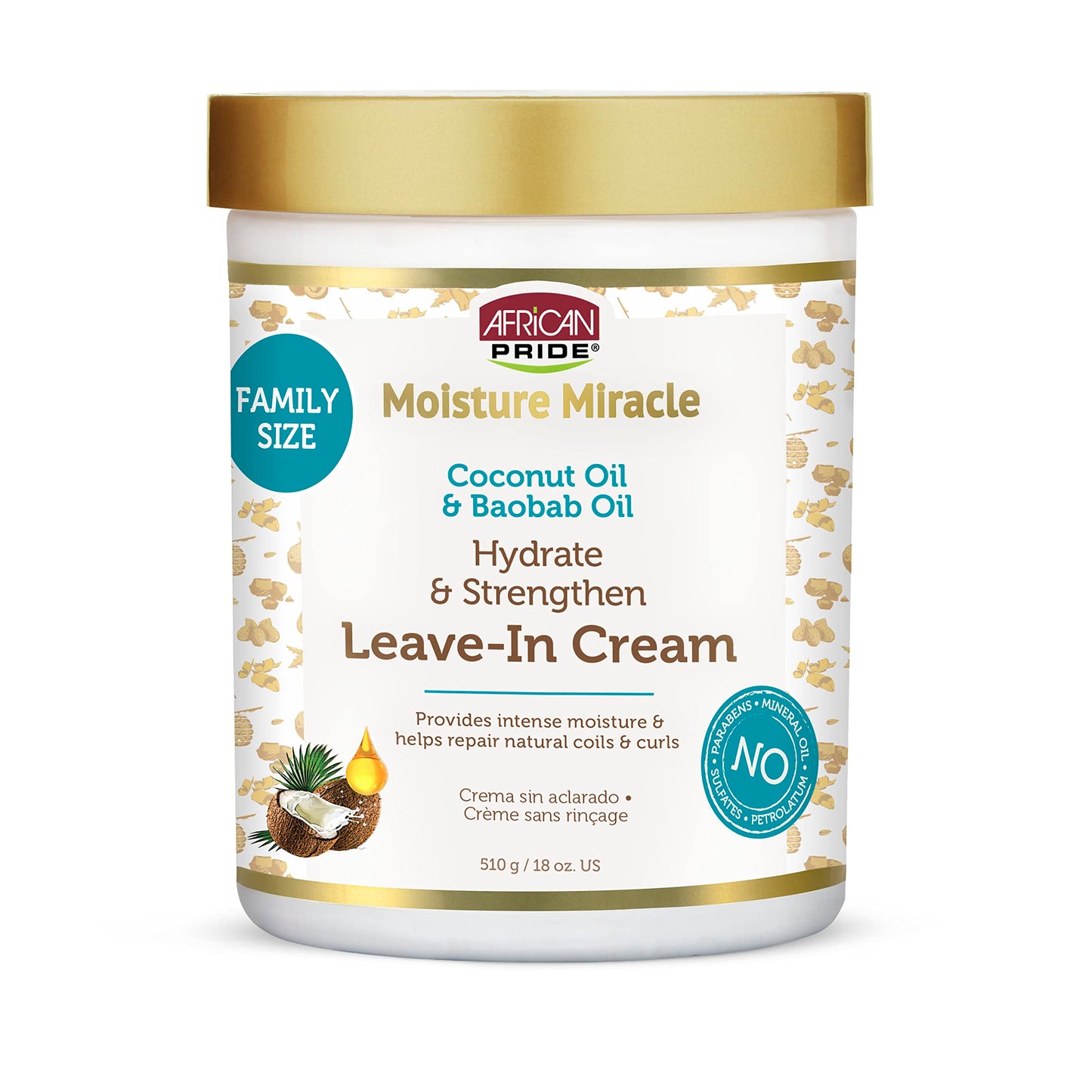 African Pride Moisture Miracle Coconut Oil & Baobab Oil Leave-In Hair Cream - Provides Intense Moisture & Helps Repair Natural Coils & Curls, Hydrates Beauty & Personal Care African Pride