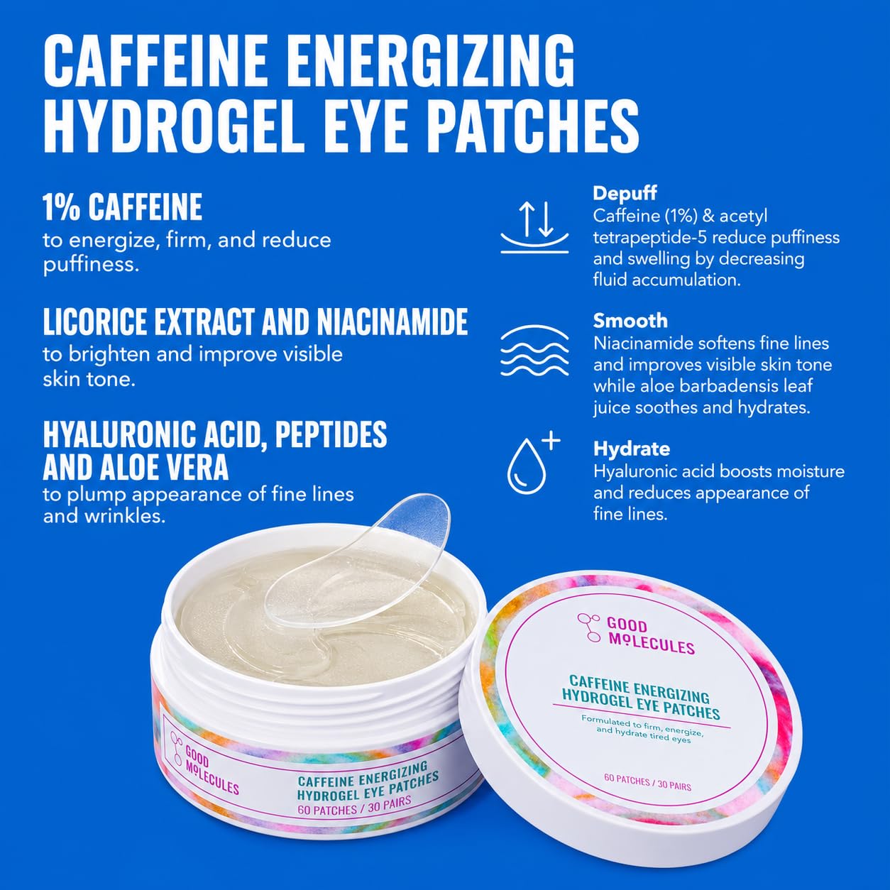 Good Molecules Under Eye Cream and Eye Patches for Dark Circles, Puffiness and Tired Eyes - Yerba Mate Eye Gel (15ml) and Caffeine Hydrogel Eye Beauty & Personal Care Good Molecules