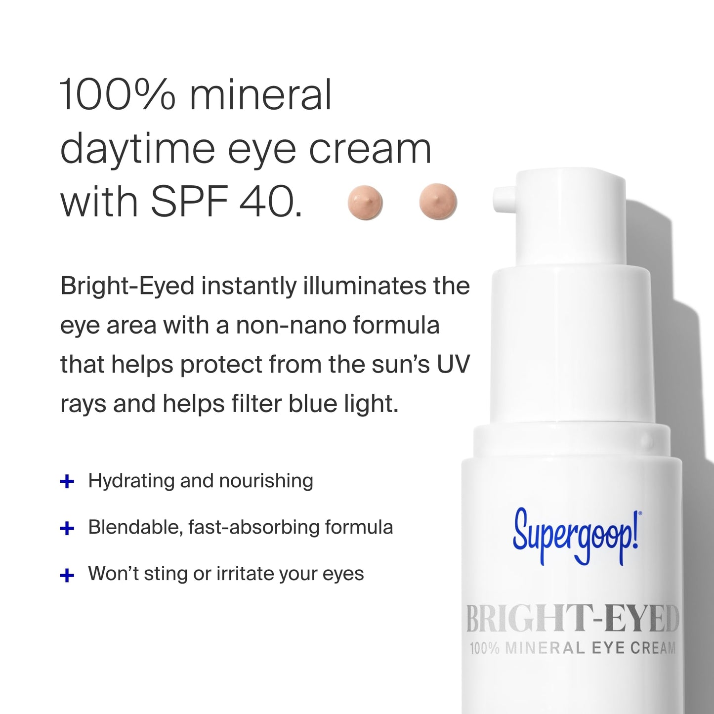 Supergoop! Bright-Eyed 100% Mineral Eye Cream, 0.5 fl oz - SPF 40 PA+++ Hydrating & Illuminating Mineral Sunscreen - Under Eye Cream for Dark Circles Beauty & Personal Care Supergoop!