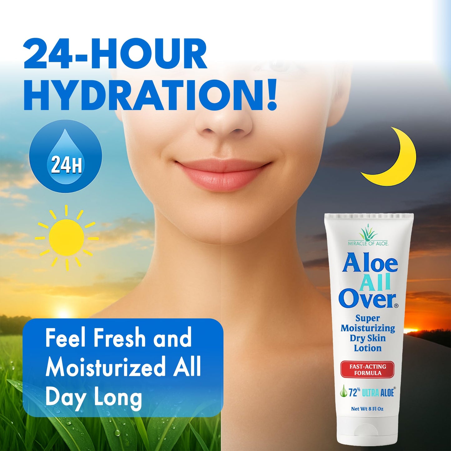 Miracle of Aloe Aloe All Over Super Moisturizing Dry Skin Lotion 8 oz - Made with 72% UltraAloe Aloe Vera Gel. Safe for Everyone: Men, Women Beauty & Personal Care Miracle of Aloe