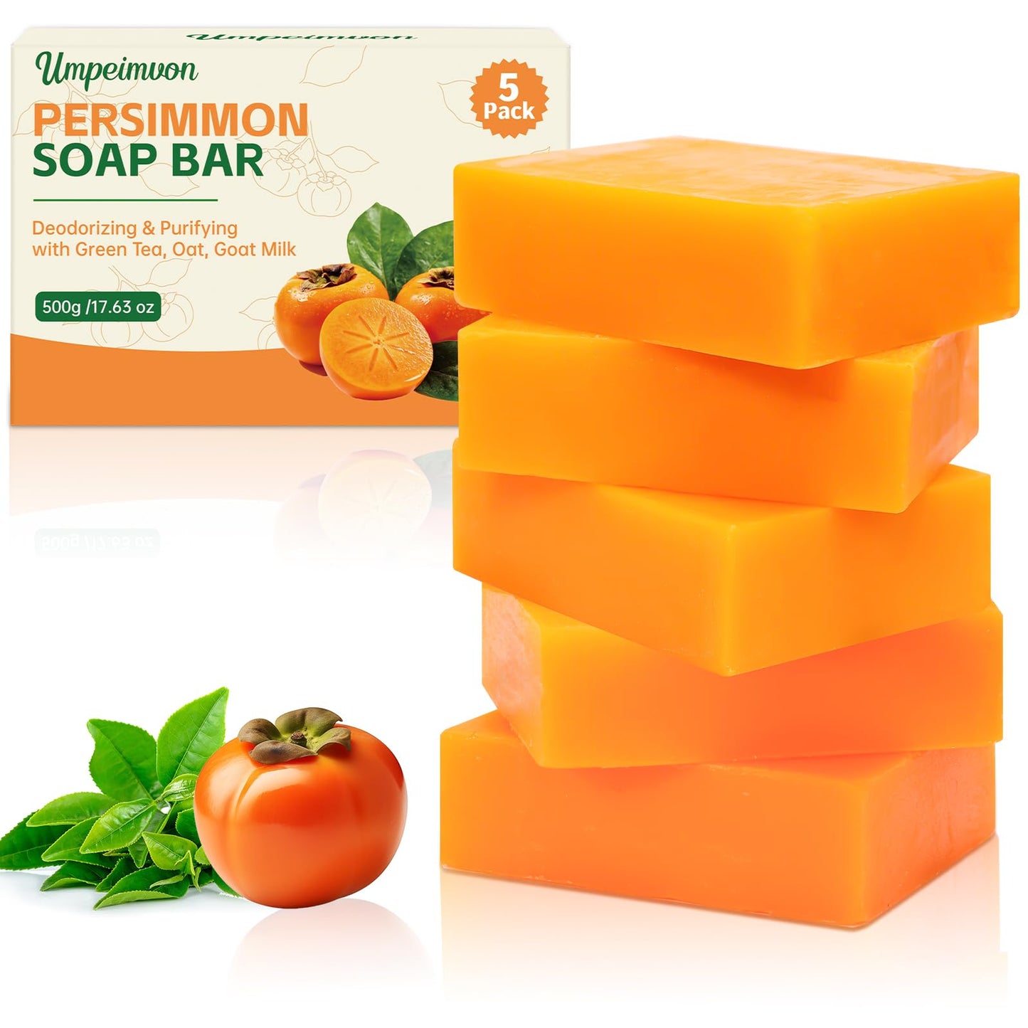 Umpeimvon 5 PCS Persimmon Soap Bar for Body Odor, Natural Persimmon Soap for Old People Smell, Tea Tree and Goat Milk Soothing Moisturizing Bar Beauty & Personal Care Umpeimvon