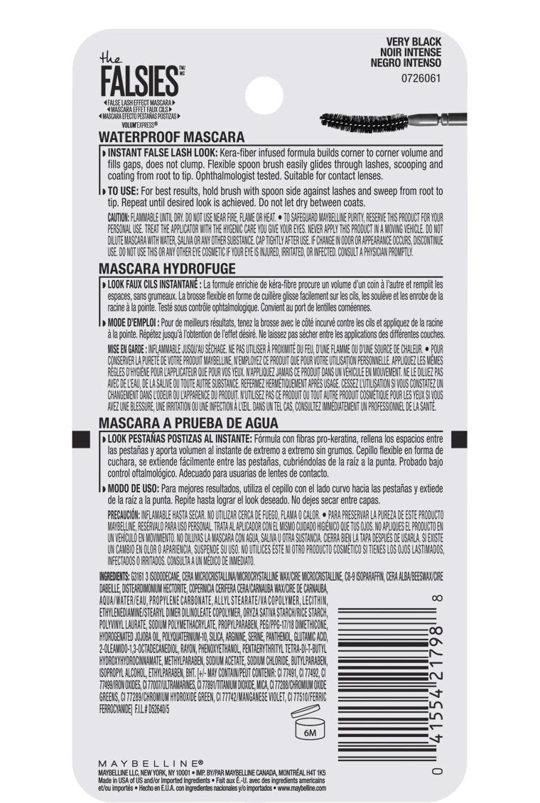 Maybelline Volum' Express Falsies Volumizing Waterproof Mascara, Very Black, 2 Count Beauty & Personal Care MAYBELLINE