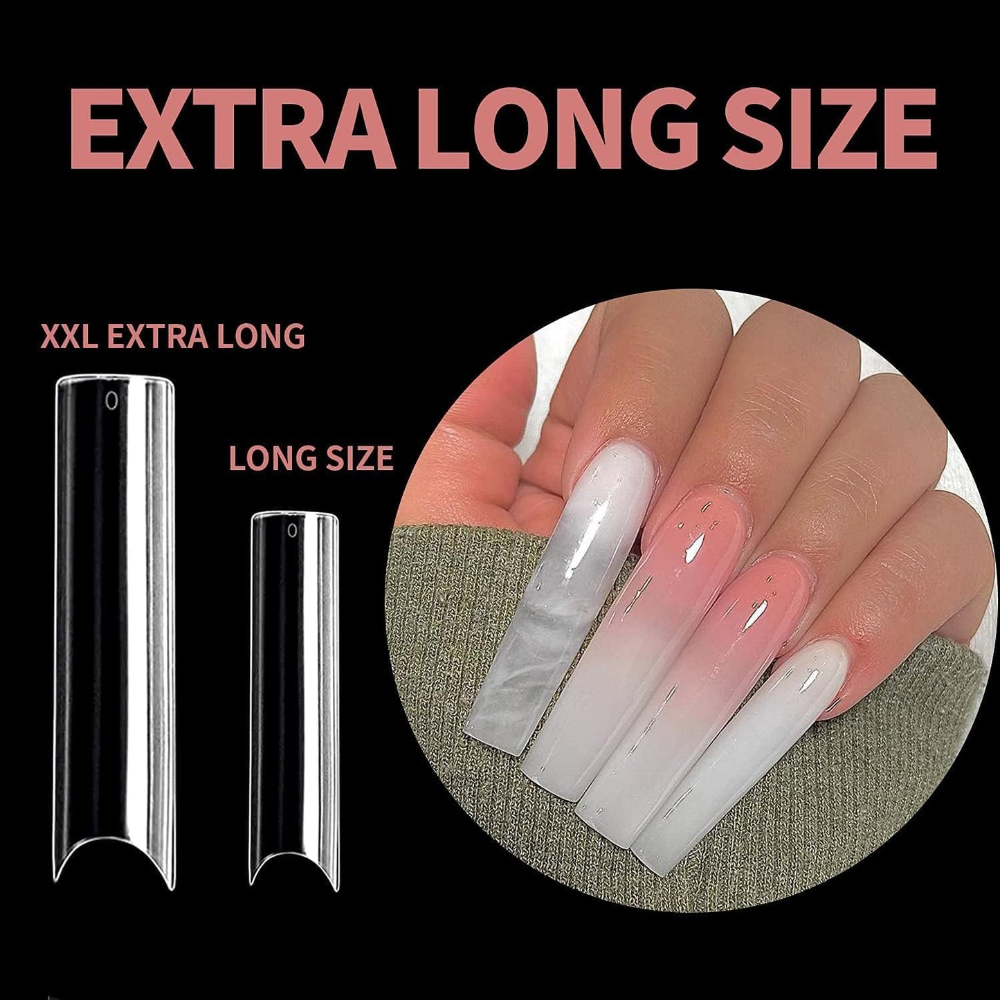 UNA GELLA No C Curve Nail Tips 504 PCS Extra Long XXL Tapered Square Nail Tips Half Cover Nails tips Straight Shape For French Acrylic Nails False Beauty & Personal Care UNA GELLA