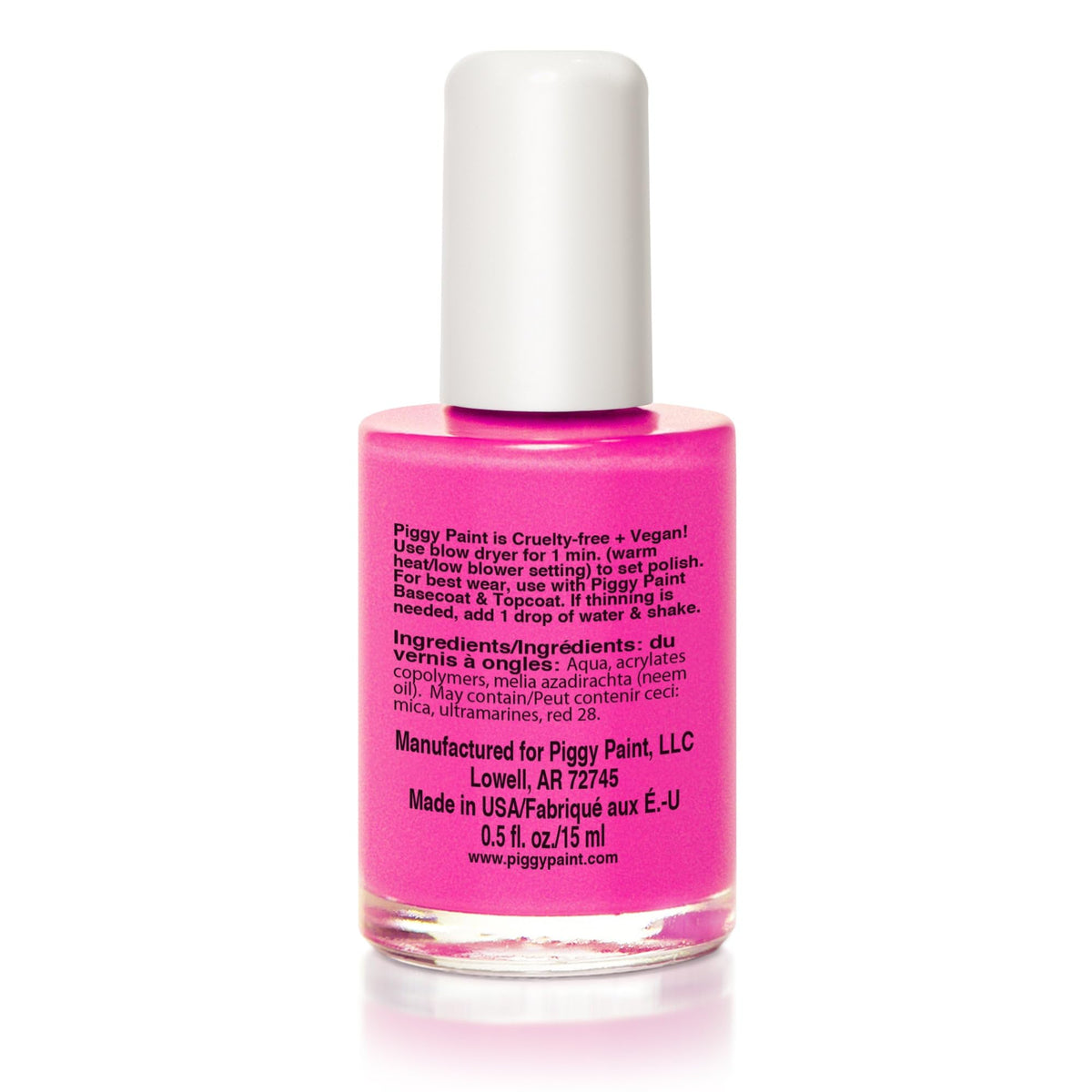 Piggy Paint Nail Polish, Non-Toxic, Natural, Vegan - Neon Pink Shimmer