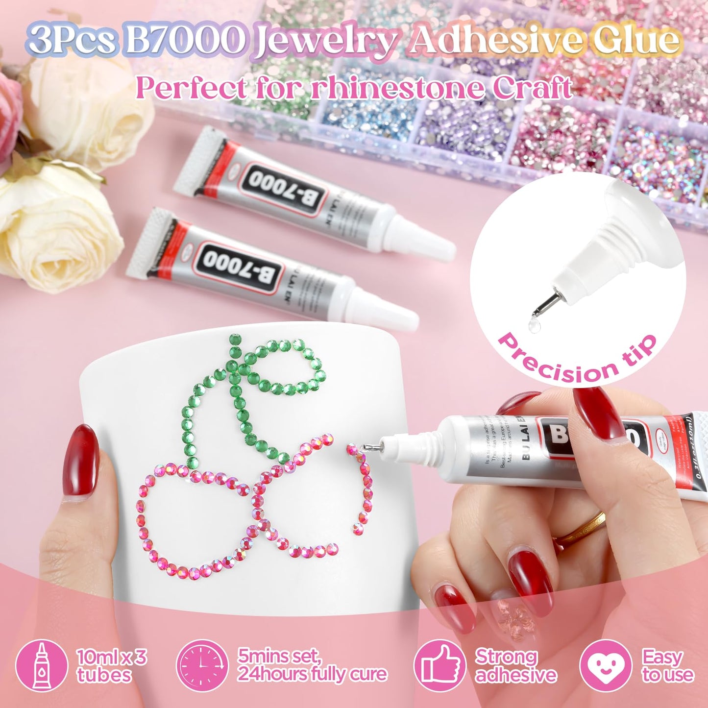 Zefy 43000 Pcs Resin Rhinestones for Bedazzling, 40 Colors 2/3/4 mm Bedazzling Kit for Crafting, Flatback Gems with 3Pcs B7000 Glue for Clothing Shoes Beauty and Personal Care Zefy