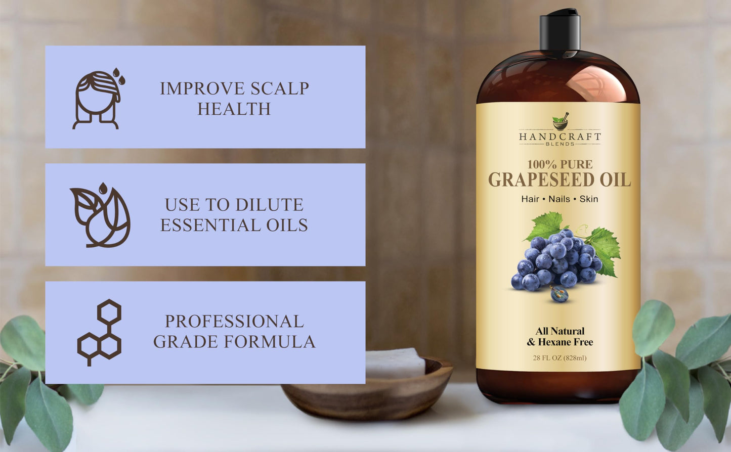 Handcraft Blends Grapeseed Oil - 100% Pure and Natural - Bath & Body Oil - Premium Grade Carrier Oil - Skin - Hair - Body - Massage - Cold-Pressed Beauty and Personal Care Handcraft Blends