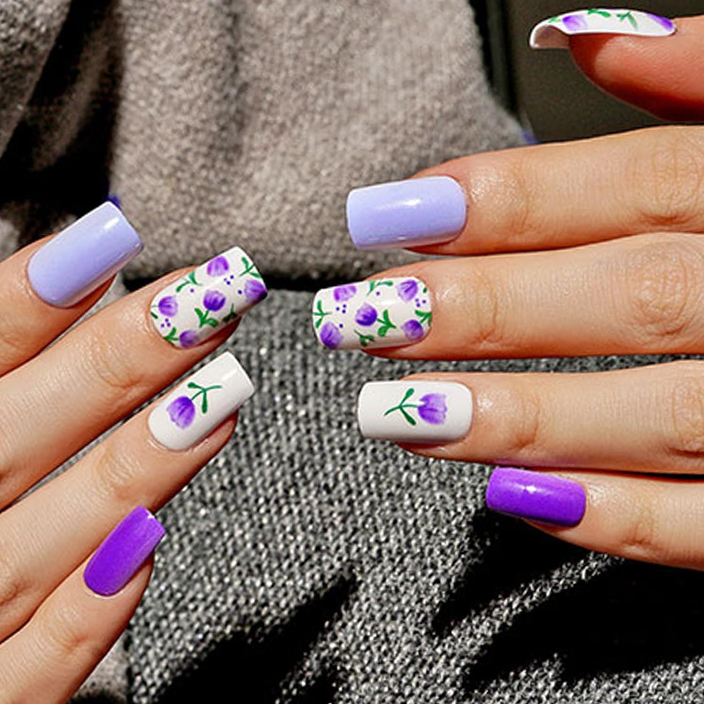 GLAMERMAID Dark Purple Press on Nails Medium Square, Floral Blossom Deep Purple Gel False Nals, Tulip Glue on Nails Kit for Women, Natural Lavender Beauty & Personal Care GLAMERMAID