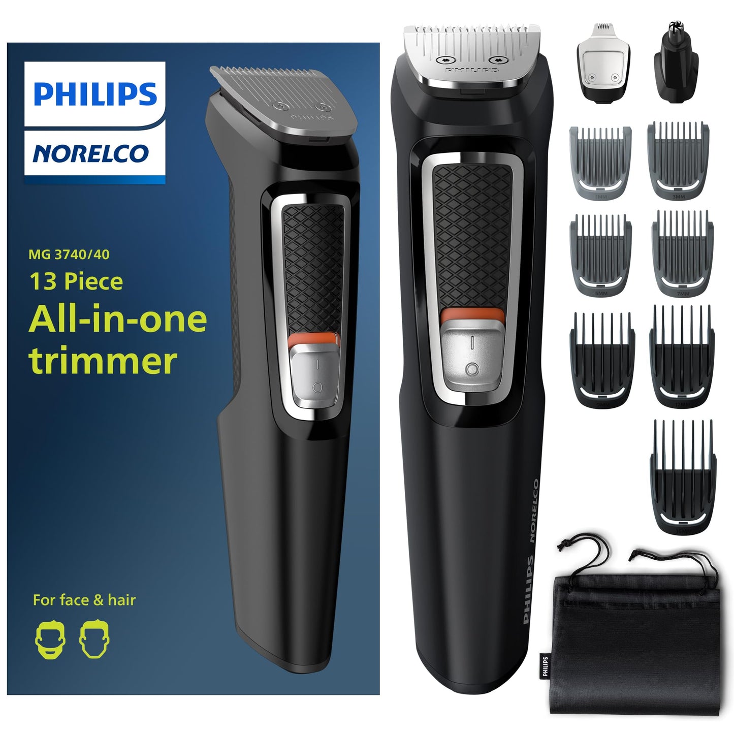 Norelco Philips Multi Groomer - 13 Piece Mens Grooming Kit for Beard, face, Nose, and Ear Hair Trimmer and Hair Clipper - NO Blade Oil Needed Beauty and Personal Care Norelco