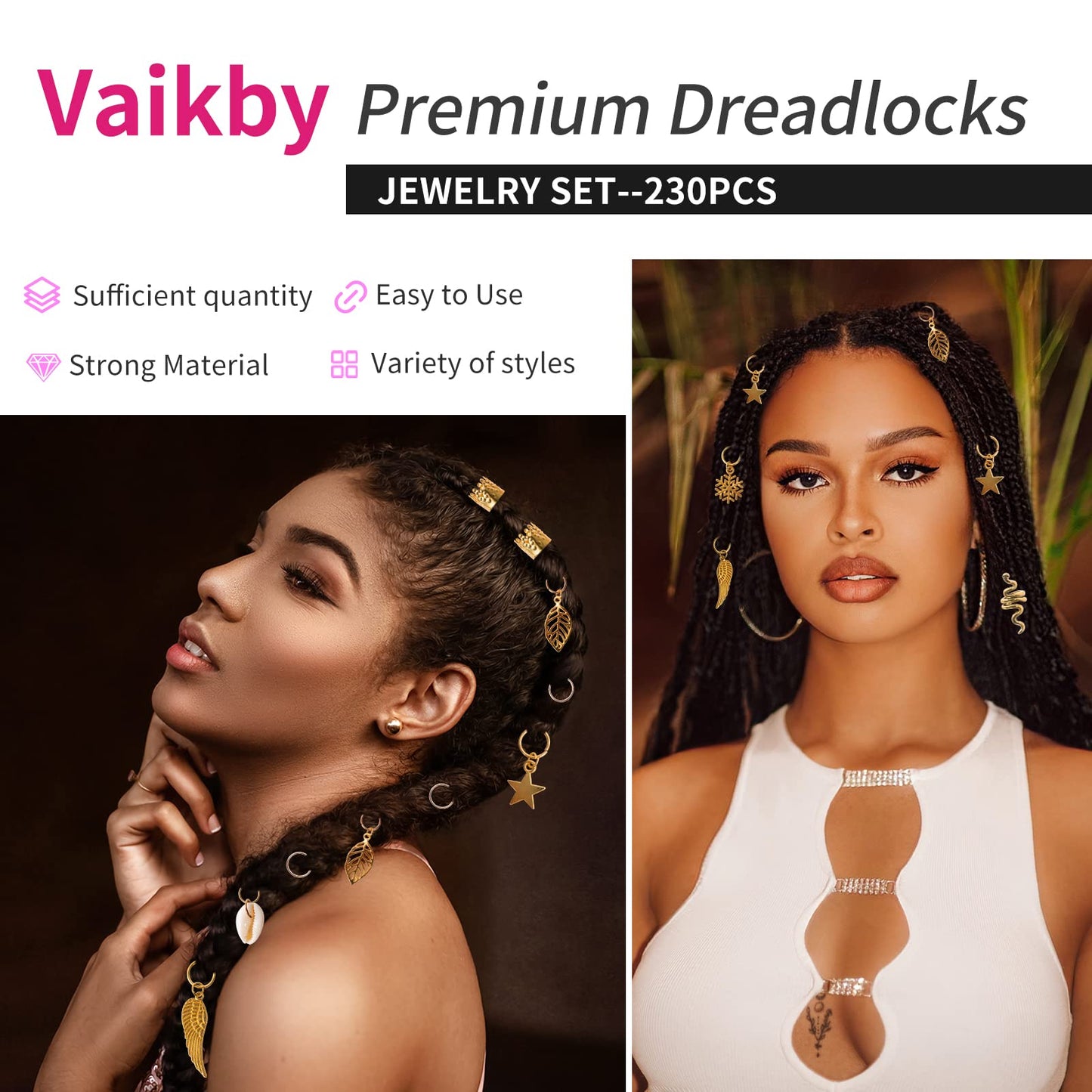 230PCS Hair Jewelry Beads?Dreadlocks Jewels for Women Braids, Gold And Silver Winding Line, Metal Hair Rings Cuffs Clips?Hair Charms Pendants Braid Beauty & Personal Care Vaikby