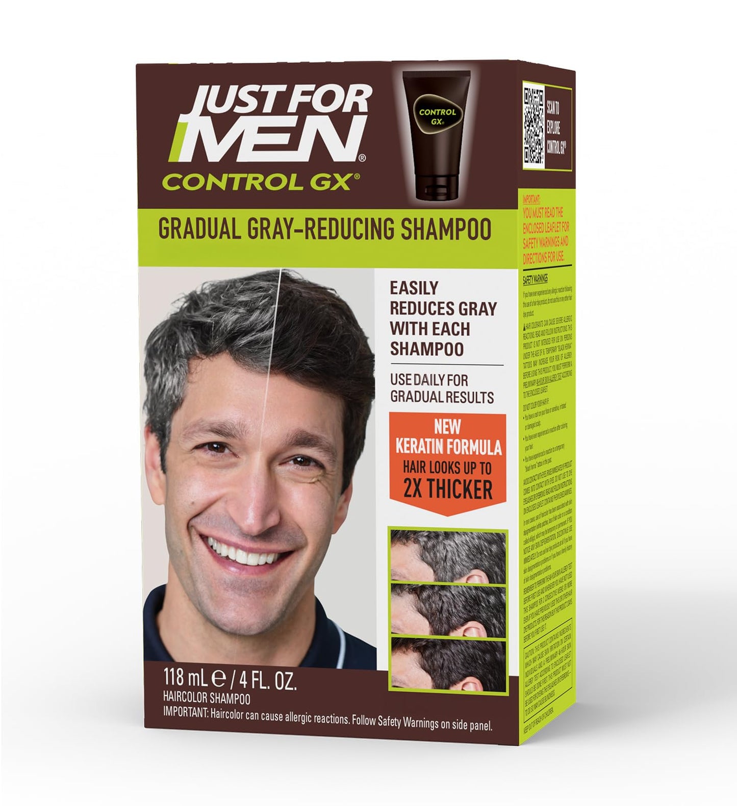 Just for Men Control GX Grey Reducing Shampoo, Gradual Hair Color with Keratin for Stronger Thicker and Healthier Looking Hair, 4 Fl Oz - Pack of 1 Beauty & Personal Care Just for Men