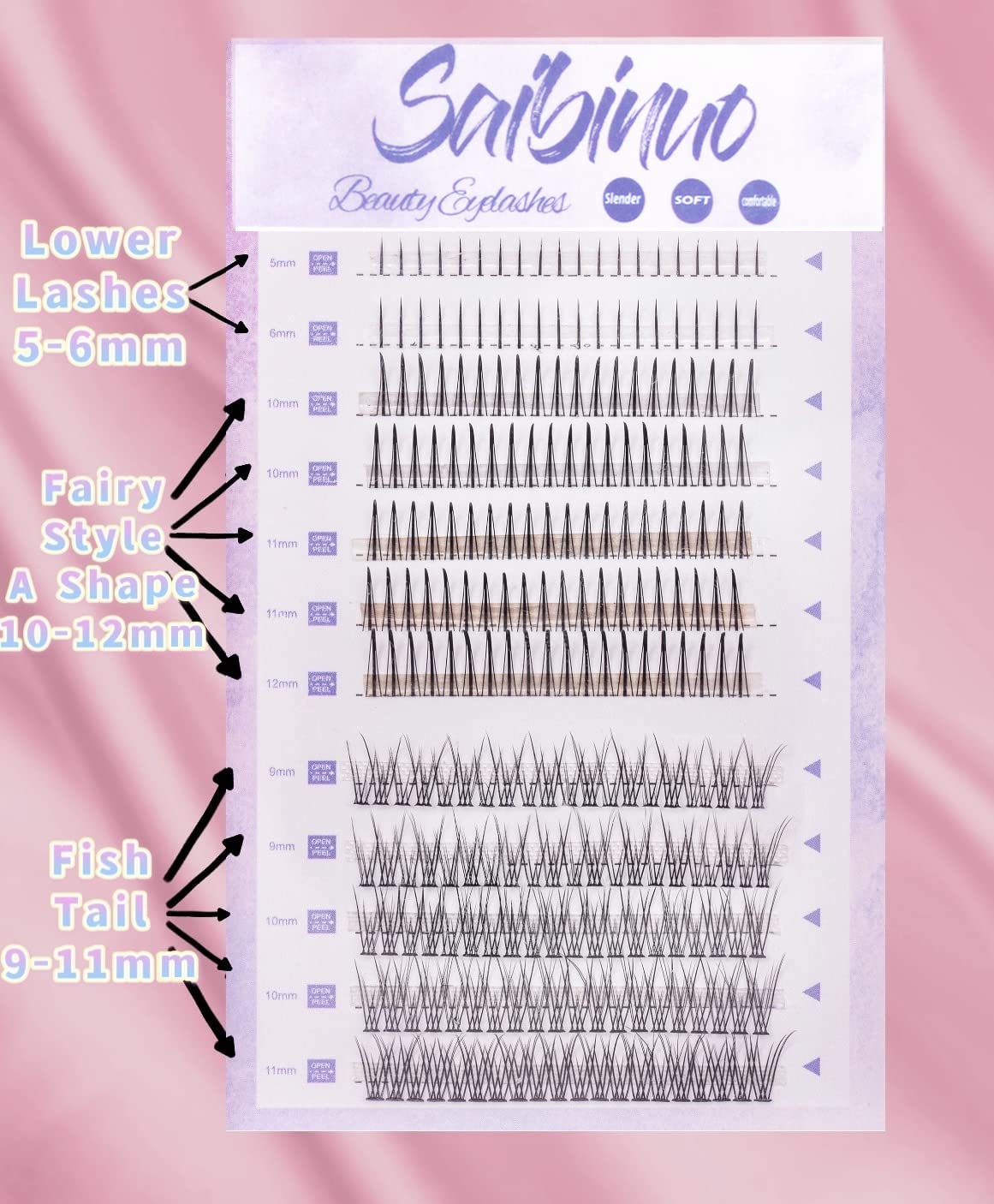 Saibinuo 240pcs Mixed Pack C Curl False Eyelash Extension Individual Lashes Lower Bottom Lash (5-6mm) Fairy Style A Shape (10-12mm) Fish Tail (9-11mm) Beauty & Personal Care OAWLY