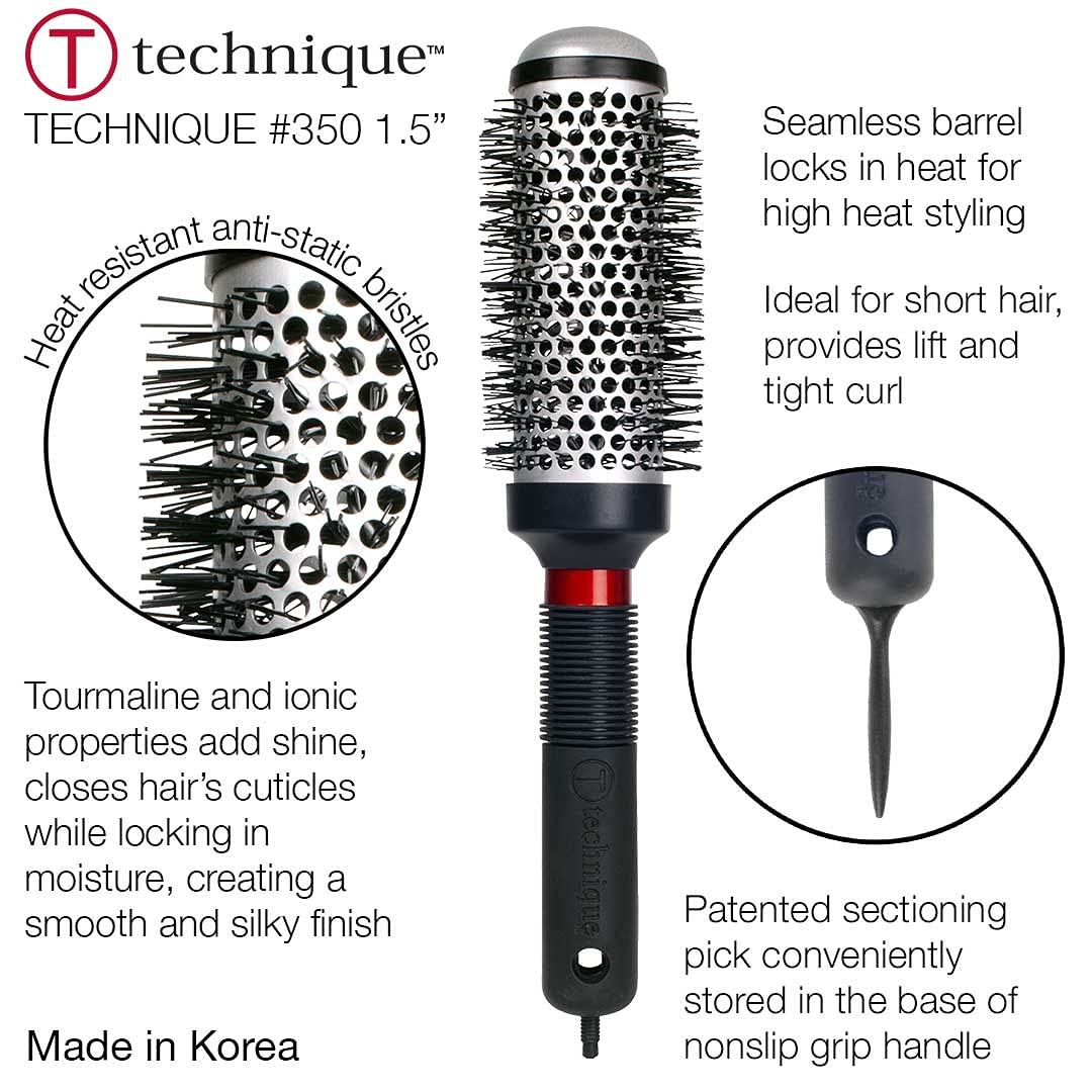 Cricket Technique Thermal Hair Brush #350 1.5” for Curling, and Styling - Heat-Retaining Barrel with Anti-Static Tourmaline Bristles, Round Thermal Beauty & Personal Care CRICKET