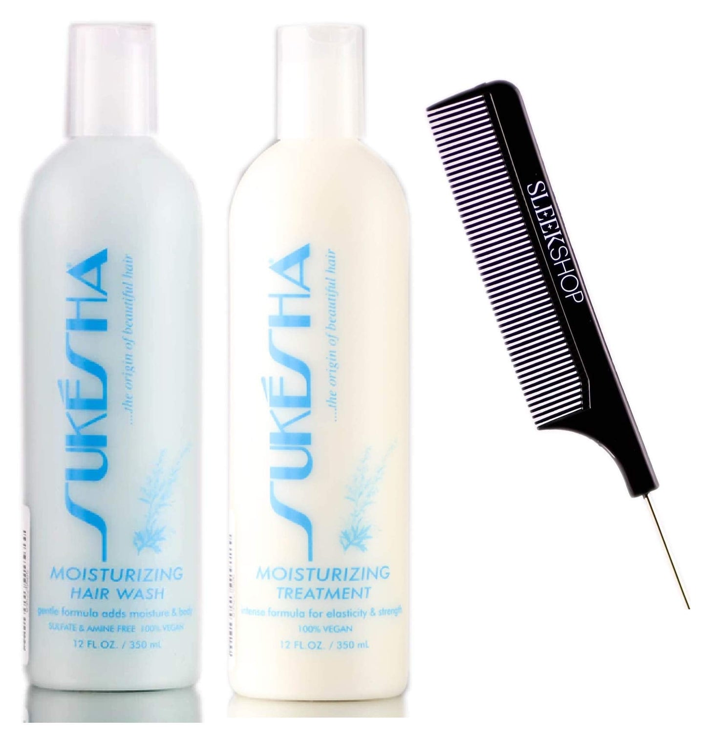 Sukesha Moisturizing Hair Wash Shampoo & Moisturizing Treatment Conditioner DUO Set (w/Sleek Comb) Dry, Brittle, Chemically Treated Hair, 100% Vegan Beauty & Personal Care Sentas