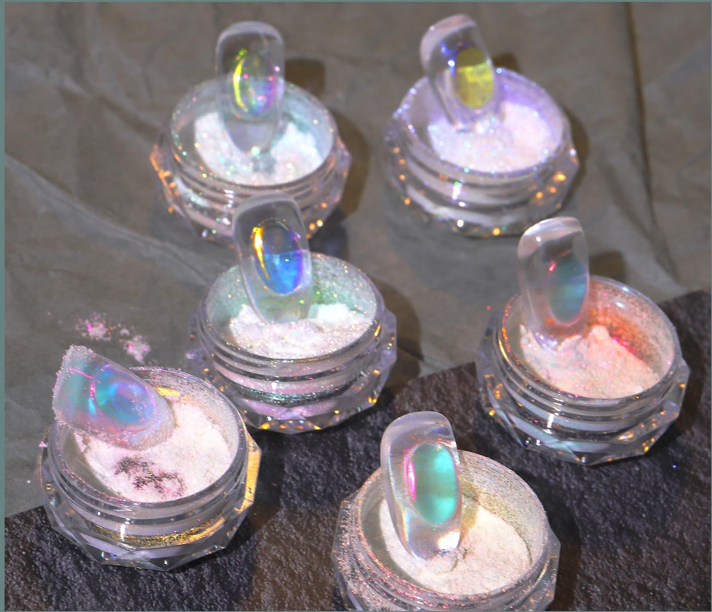 Ice Transparent Aurora Nail Powder Neon Rainbow Holographic Chameleon Powder Multi Chrome Iridescent Pigment Pearlescent Nail Art Glitters (6 Boxes Beauty & Personal Care CHARMING MAY