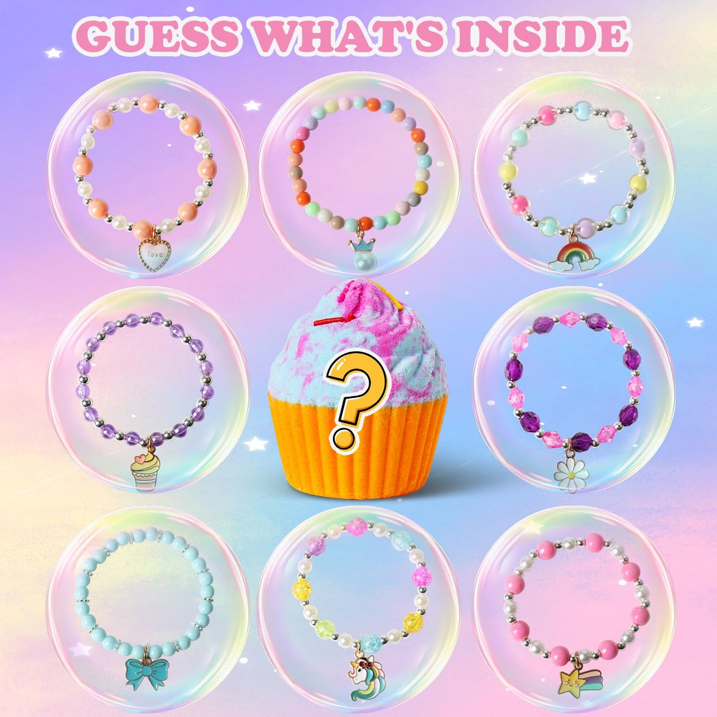 Bath Bombs for Kids with Surprise Jewelry Toys Inside, 8 Cupcake Bath Bombs Gifts Set, Girls, Teens, Kids Birthday Christmas Gift, Handmade Fizzy Beauty and Personal Care Santrela