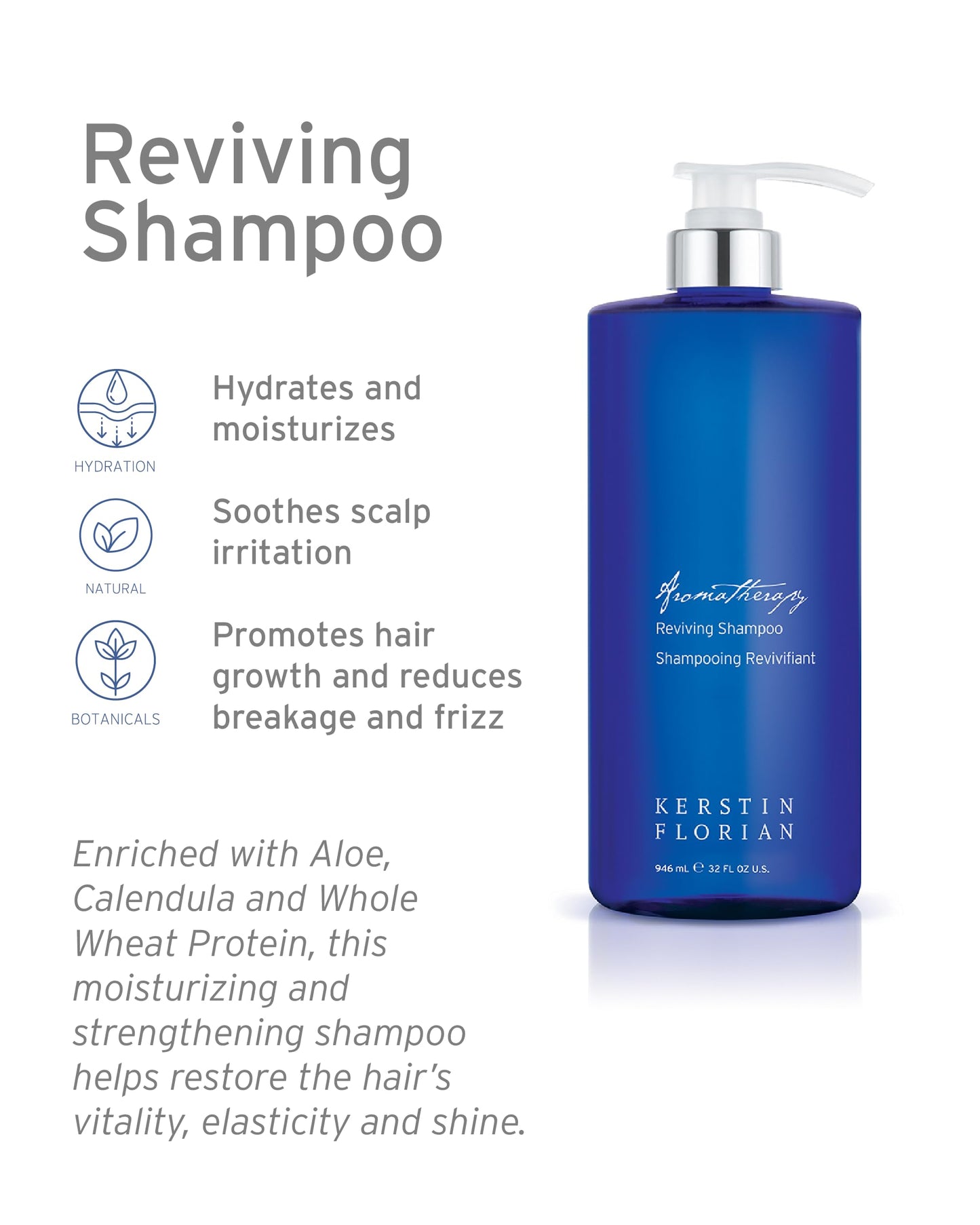 Kerstin Florian Reviving Shampoo | Moisturize & Boost Shine | Aloe and Wheat Protein Detangle & Hydrate Dull Hair | All Hair Types (13.5 fl oz) Beauty & Personal Care Kerstin Florian