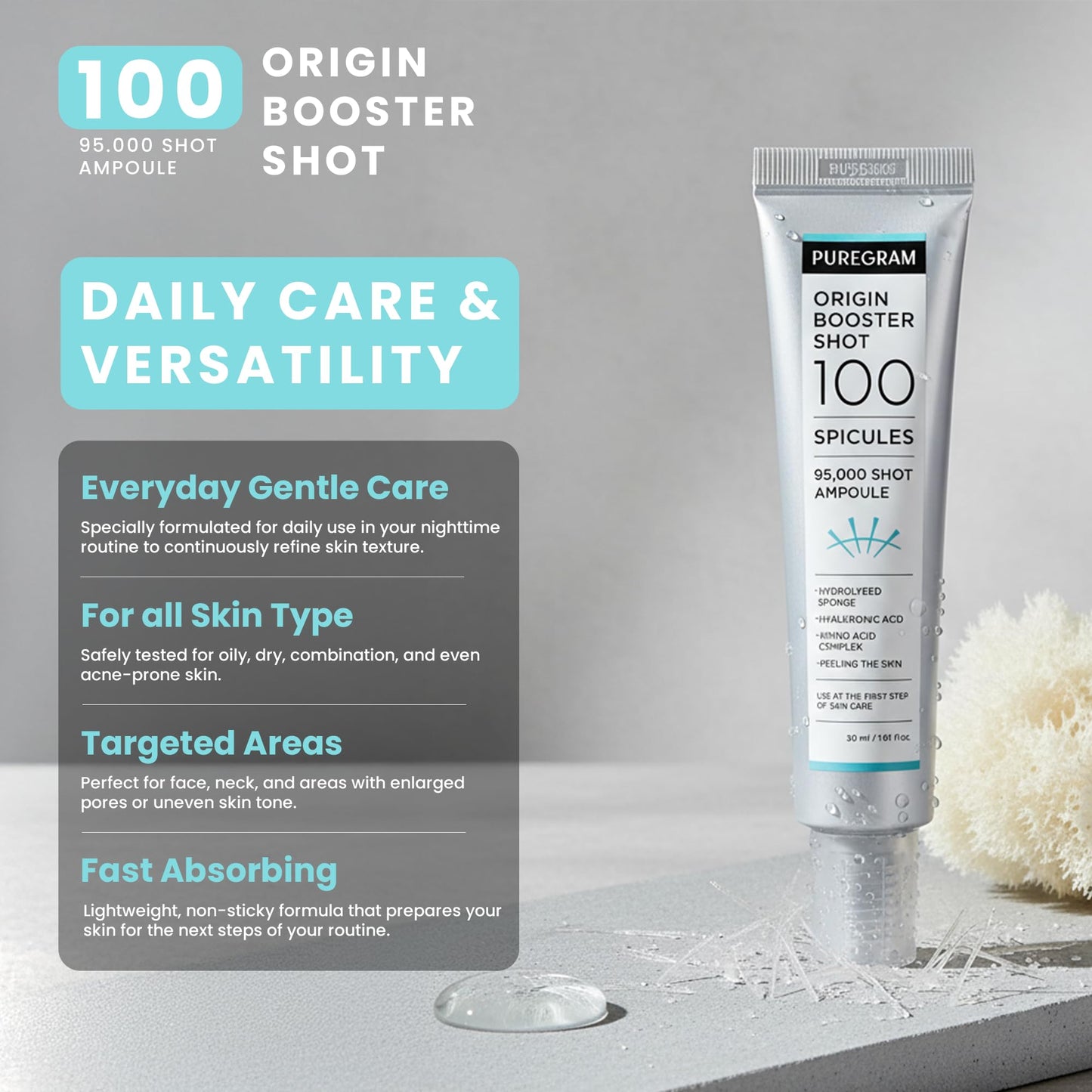 PUREGRAM Origin Skin Booster Shot 100 Spicule Ampoule, 1.0 fl oz Daily Spicule Microneedling Serum for Skin Texture, Visible Pores & Healthy Glow Beauty & Personal Care PUREGRAM