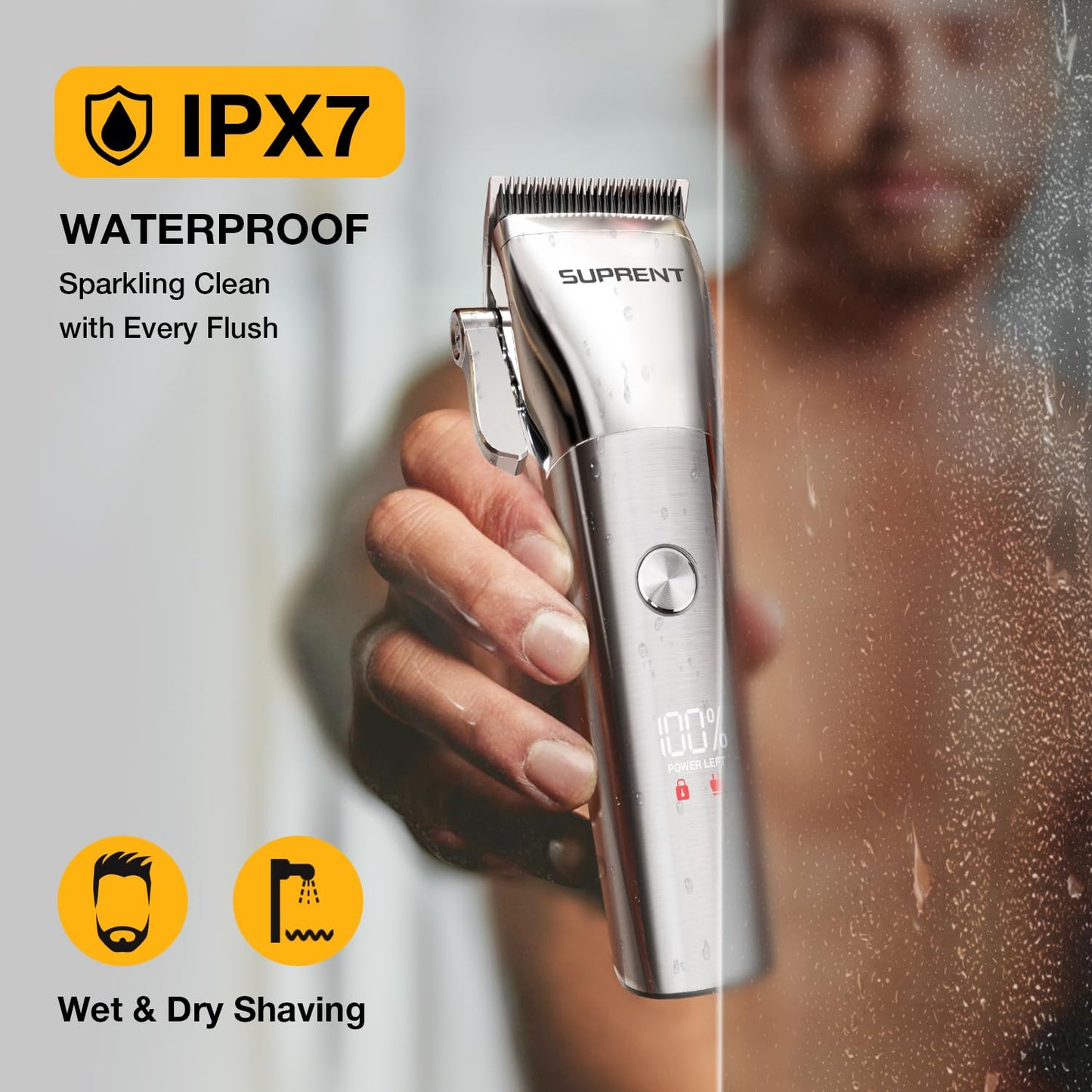 SUPRENT Low Noise Hair Clippers for Men Easy-Clean Waterproof Clippers, Cordless Clippers & Trimmers Set for Family Grooming Beauty and Personal Care SUPRENT