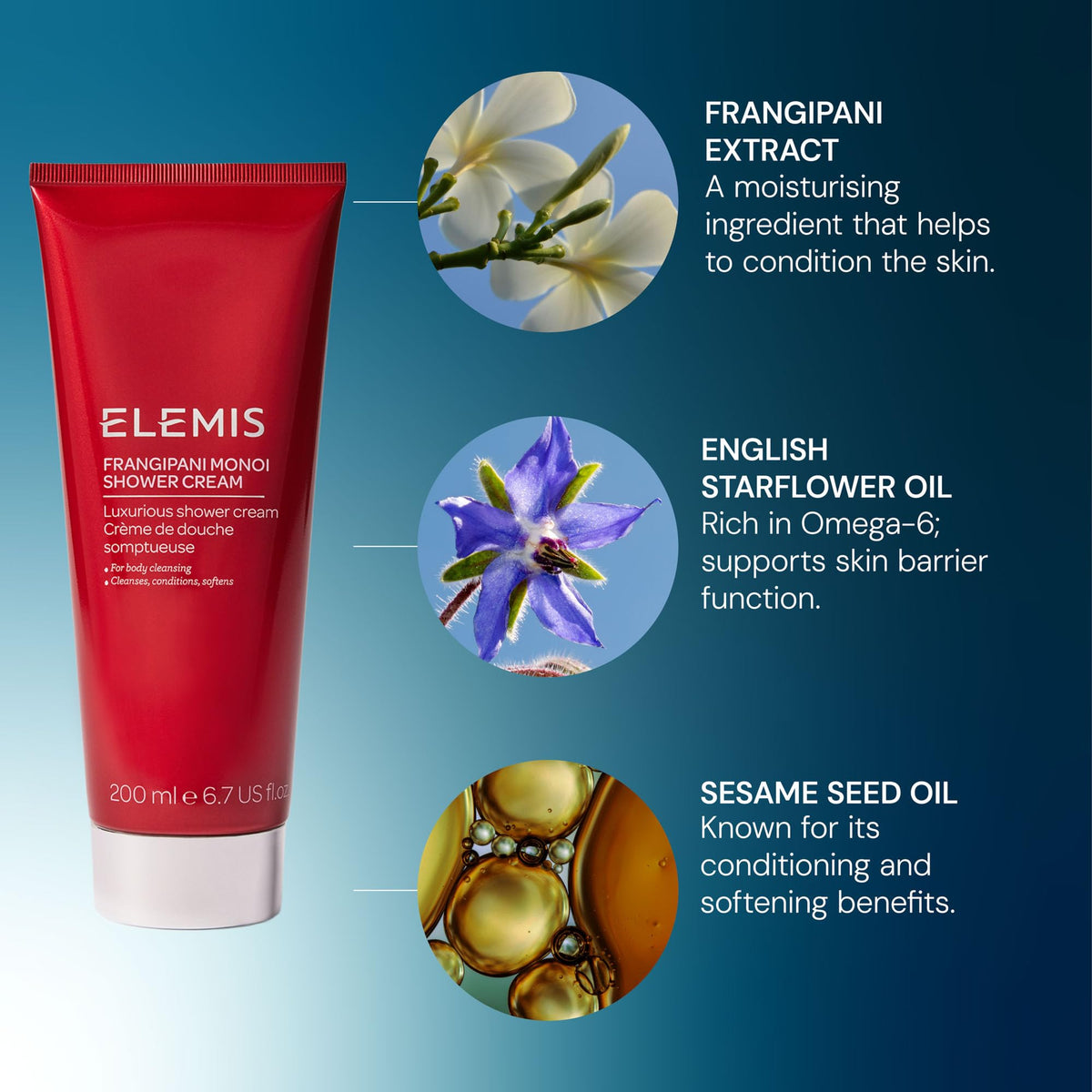 ELEMIS Frangipani Monoi Luxurious Shower Cream, 6.7 Fl Oz Beauty & Personal Care ELEMIS