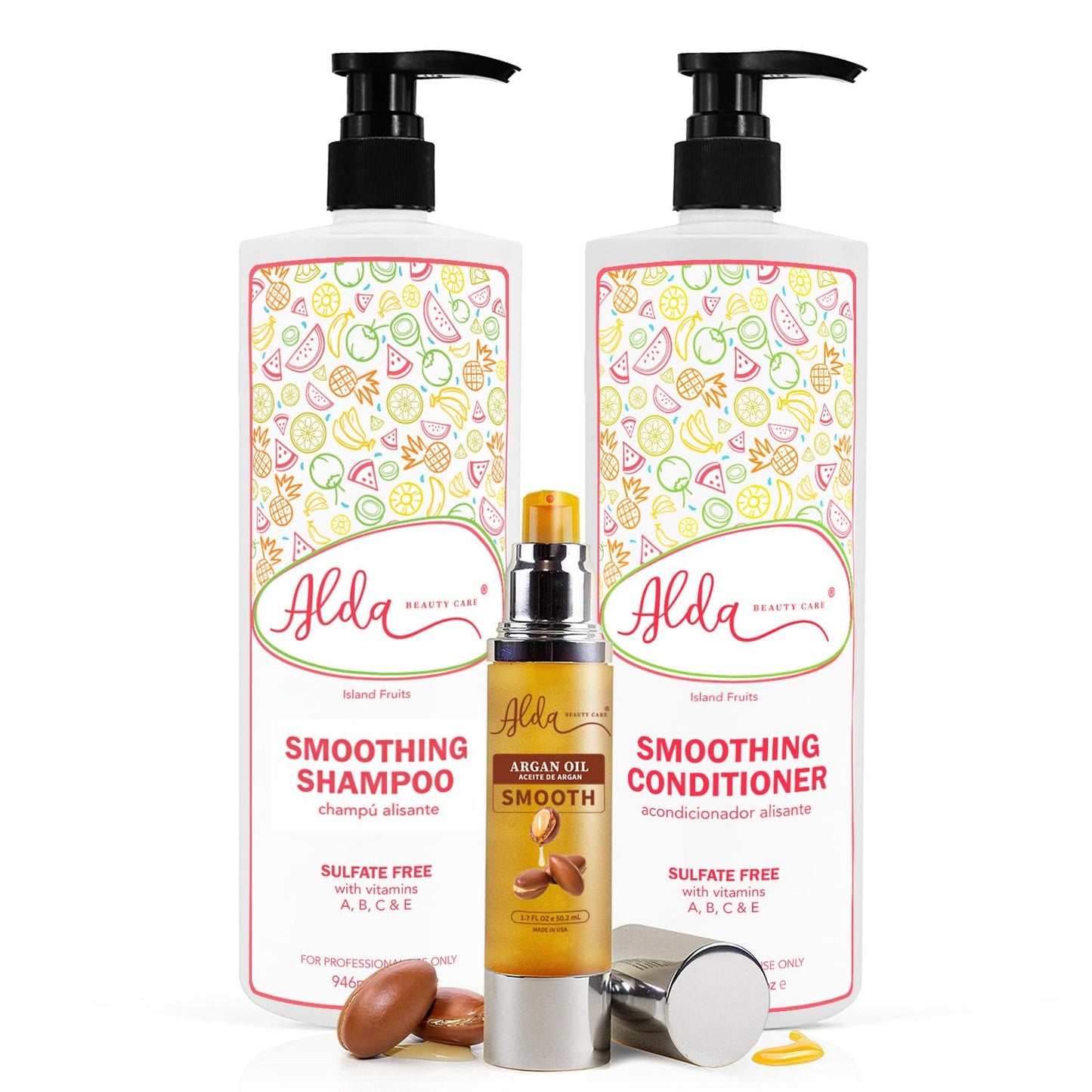 Alda Beauty Care Smoothing Shampoo and Conditioner Set, 32 fl oz Each, with Argan Oil Serum, Island Fruits Scent, Sulfate-Free, Nourishing Formula Beauty & Personal Care Alda Beauty Care