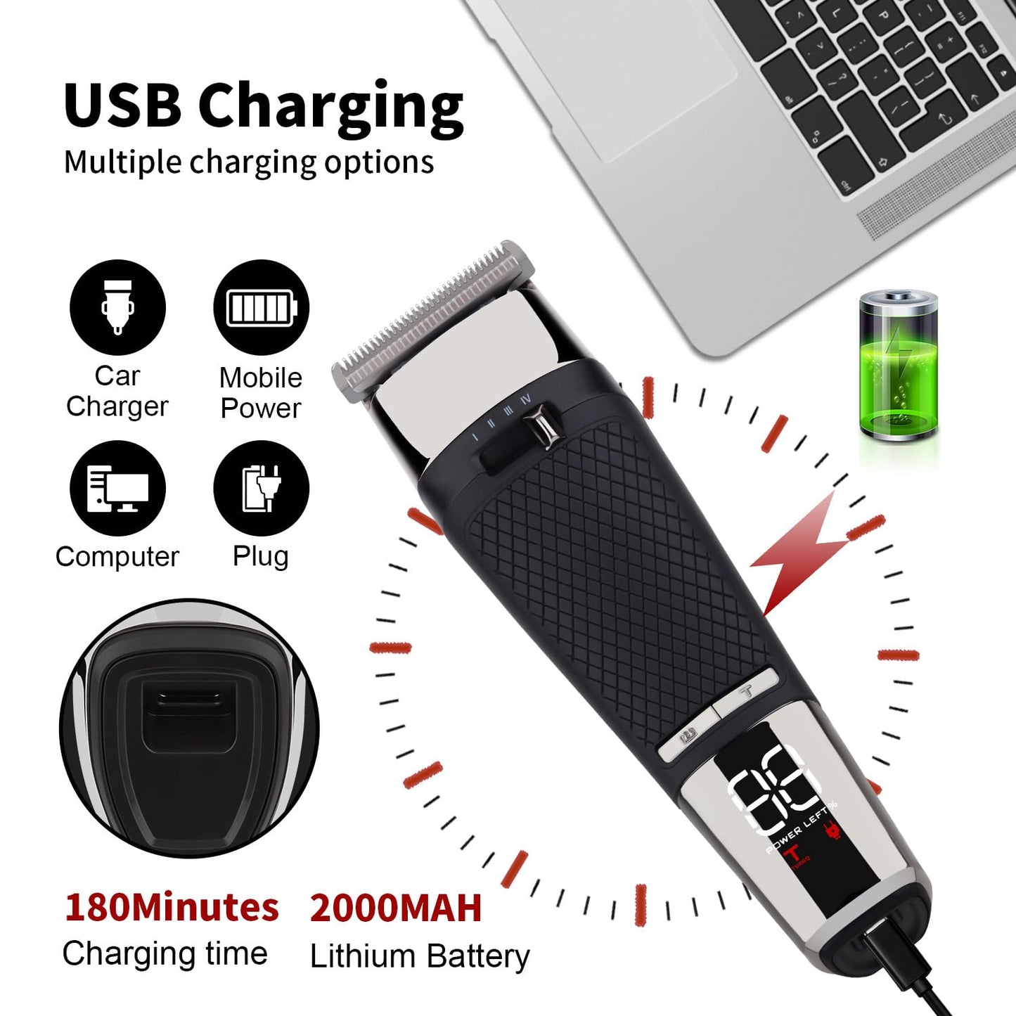 Professional Hair Clippers for Men - Cordless Hair Trimmer with LCD Display, 4 Limit Combs Barber Clippers for Hair Cutting & Mens Grooming Beauty and Personal Care QDKVTNDJZ