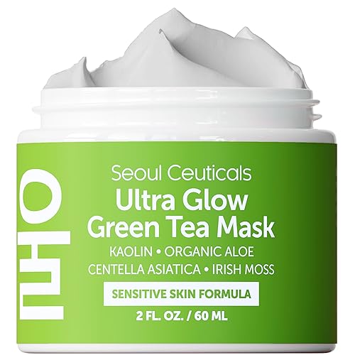 SeoulCeuticals Korean Skin Care Face Mask for Sensitive Skin - Korean Skincare Green Tea Wash Off Masks - K Beauty Face Masks - Aloe Vera Mask + Beauty & Personal Care SeoulCeuticals