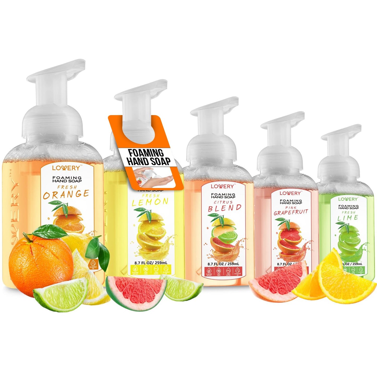 Foaming Hand Soap Pump - 5-PK - Moisturizing Hand Soap Foam with Aloe Vera & Essential Oils - Alcohol-Free Hand Wash in Citrus Blend, Lemon, Orange Beauty & Personal Care LOVERY
