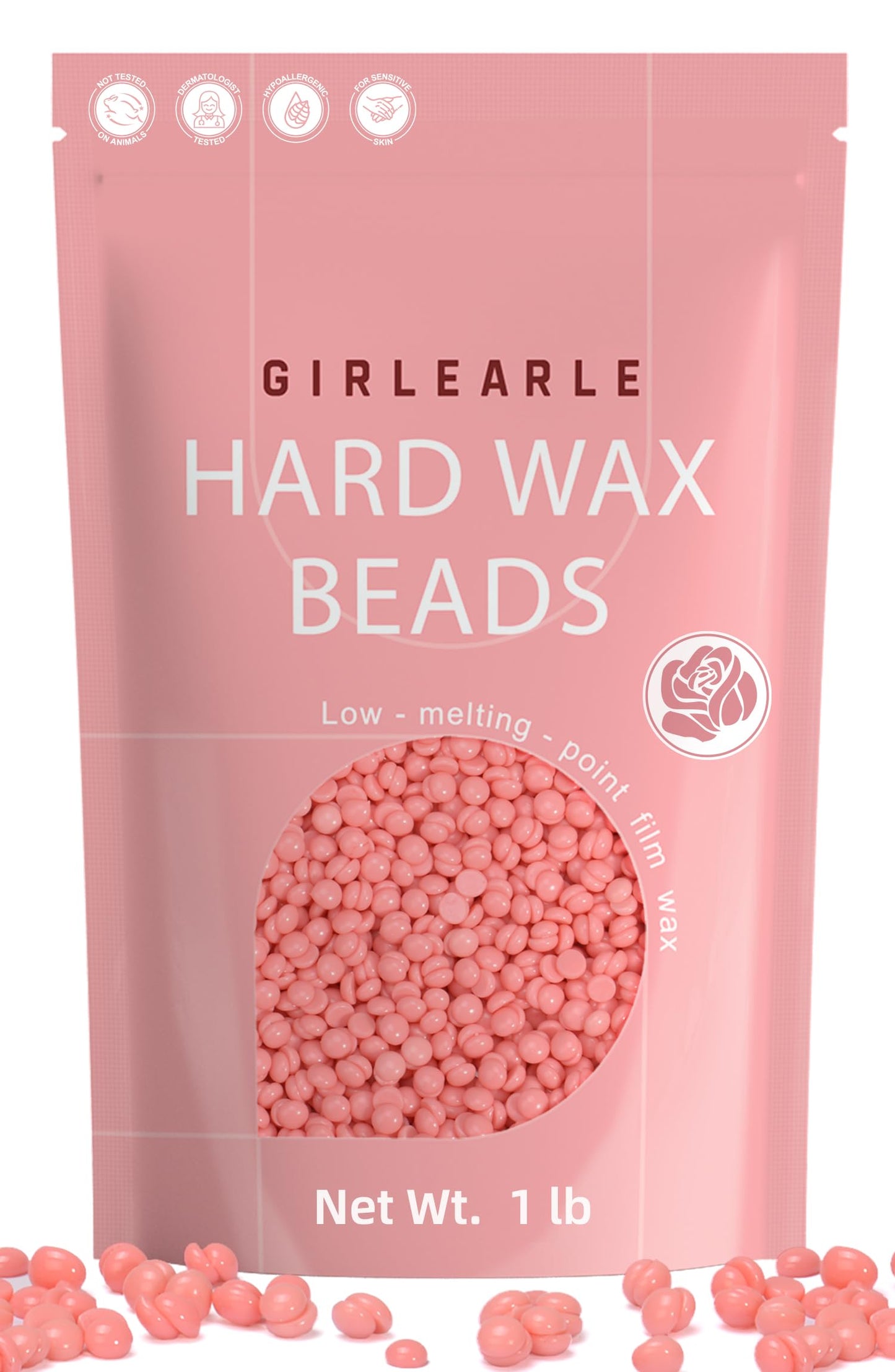 GIRLEARLE Hard Wax Beads, 1lb Wax Beans for Hair Removal Sensitive Skin with Rose Formula, Perfect for Full Body, Facial, Brazilian Bikini, and Legs Beauty and Personal Care GIRLEARLE