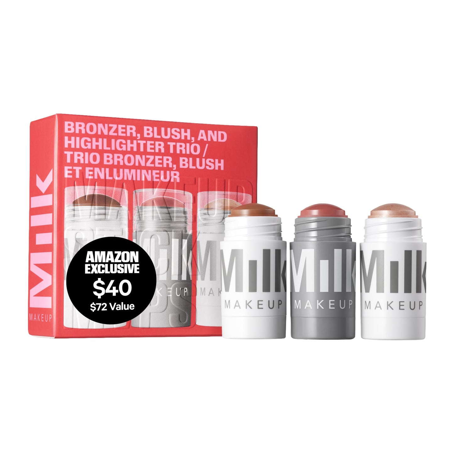 Milk Makeup Bronzer, Blush + Highlighter Full Size Trio - Bronzer in Baked .19oz, Cream Blush + Lip Color in Werk (Dusty Rose) .21oz + Highlighter Beauty & Personal Care Milk Makeup