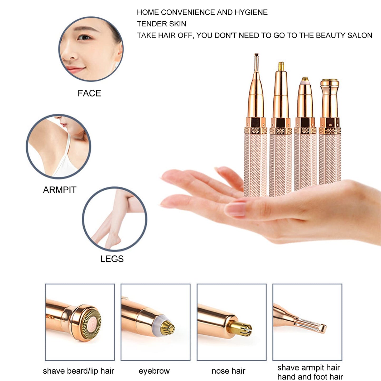 Dioche Facial Hair Remover for Women, 4 in 1 Rechargeable Nose Hair Trimmer & Eyebrow Shaver, Painless Electric Face Shaver for, Chin, Upper Lip Beauty and Personal Care Dioche