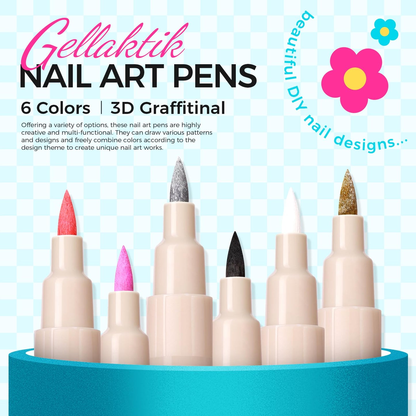 6 Color 3D Nail Art Pens Set, 0.7MM Nail Polish Pens Quick-Drying Acrylic Paint Markers, DIY Nail Design for Dotting Drawing Painting Liner, Home Beauty and Personal Care GELLAKTIK