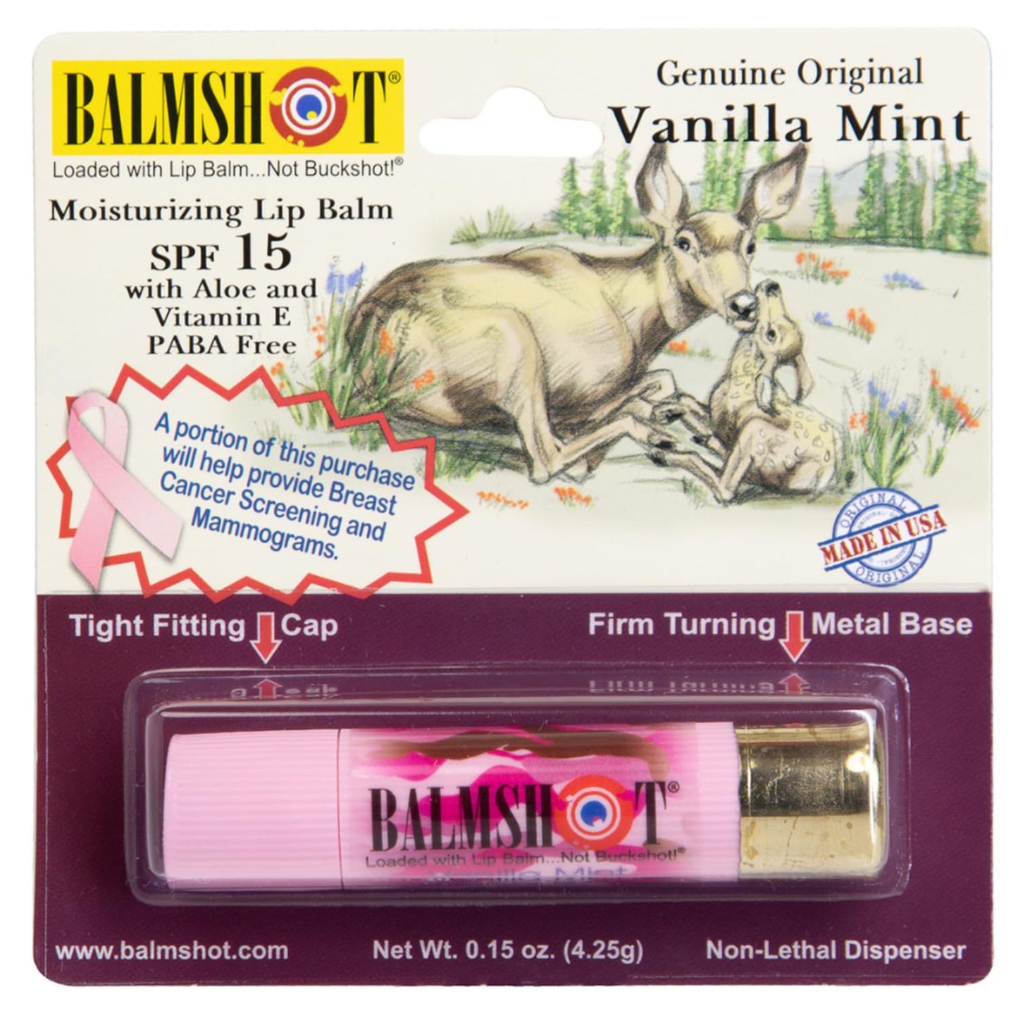 BALMSHOT Camo Vanilla Mint Lip Balm SPF 15 - Beeswax Chapstick in 20-Gauge Brass Shotgun Shell Tube, Outdoor Lip Protector for Hunting, Fishing Beauty & Personal Care Balmshot