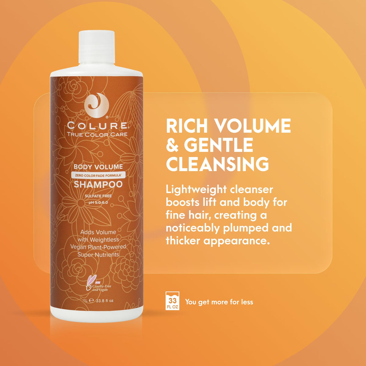 COLURE Body Volume Shampoo, 33 Fl Oz - Volumizing Hair Wash for Fine Thinning Hair, Weightless Sulfate-Free Cleanser