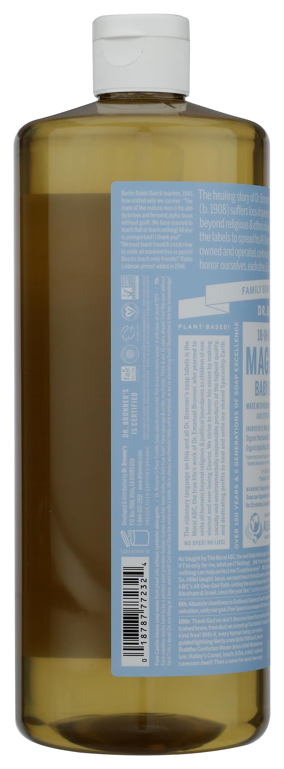 Dr. Bronners Baby Unscented Liquid Castile Soap, 32 FZ Beauty & Personal Care Dr. Bronner's