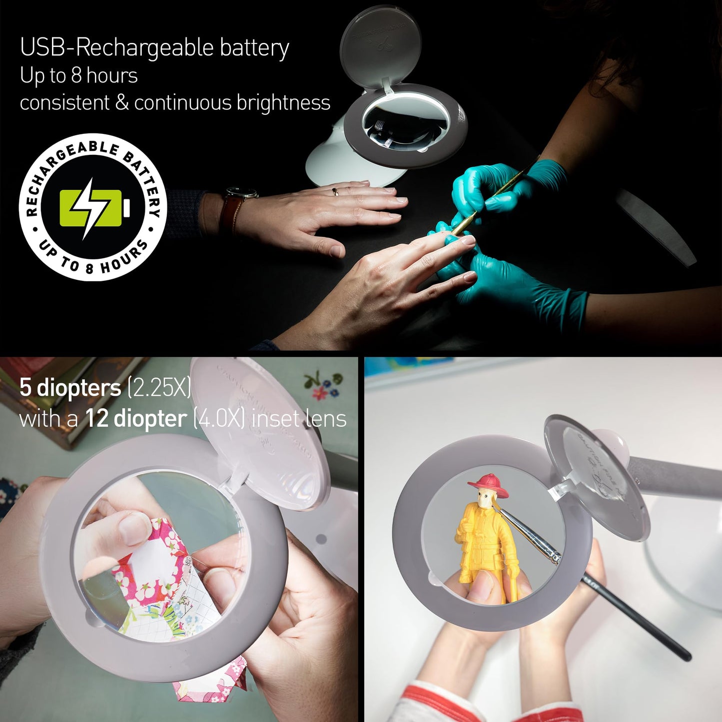 Daylight Company Halo Go Magnifier Lamp, Rechargeable USB, Portable, Lightweight, Desk Lamp Reading, Hobbies, Sewing, Crafts, Nail Salon, Handcrafts Beauty & Personal Care daylight