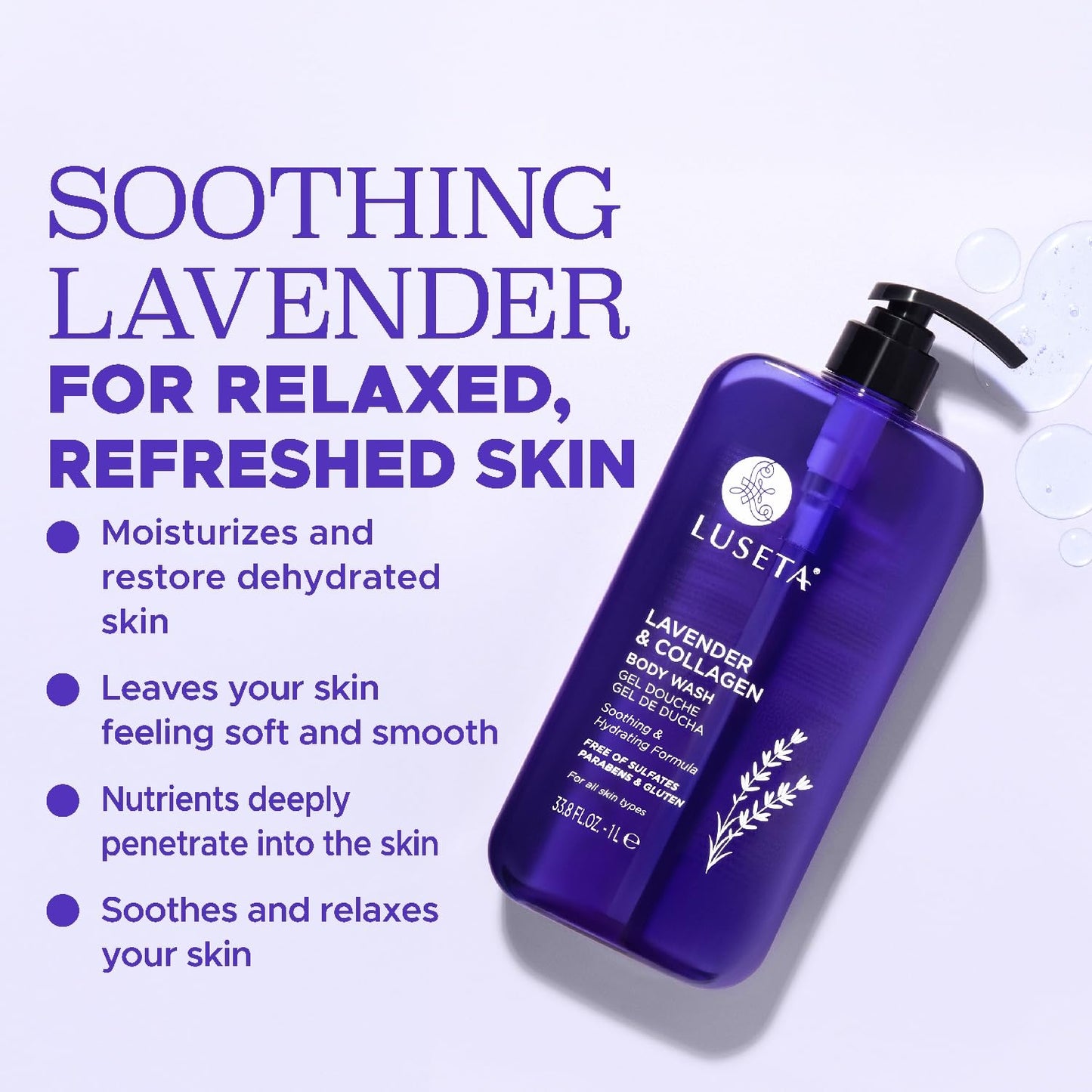 Luseta Lavender & Collagen Body Wash for Women and Men, Moisturizes and Soothes the Skin with Calming Aroma, Enhances Hydration Shower Gel Body Wash Beauty & Personal Care L LUSETA