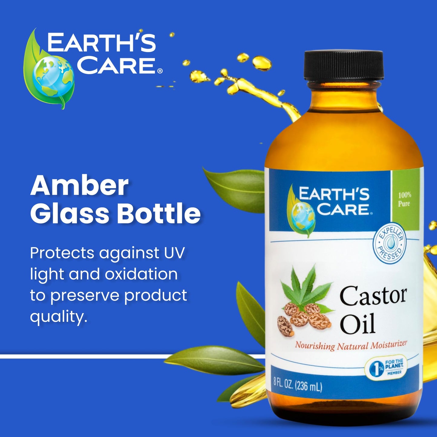 Earth’s Care Castor Oil - 100% Pure Castor Oil Expeller Pressed - All Natural Nourishing Moisturizer - 8 FL OZ Beauty & Personal Care Earth's Care