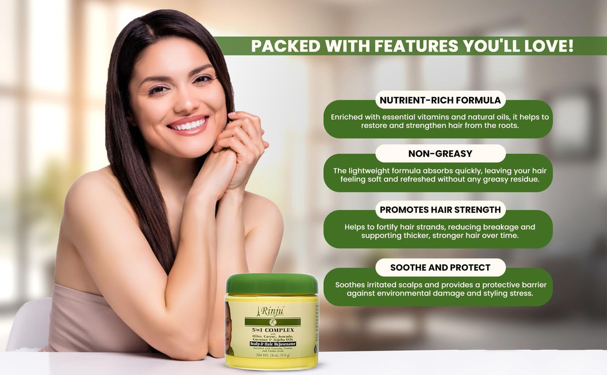 Rinju Pack of 3 Scalp & Hair Rejuvenator - Enriched with Olive, Carrot, Avocado, Coconut & Jojoba Oil - Shine & Restore Hair Balance 16 Oz