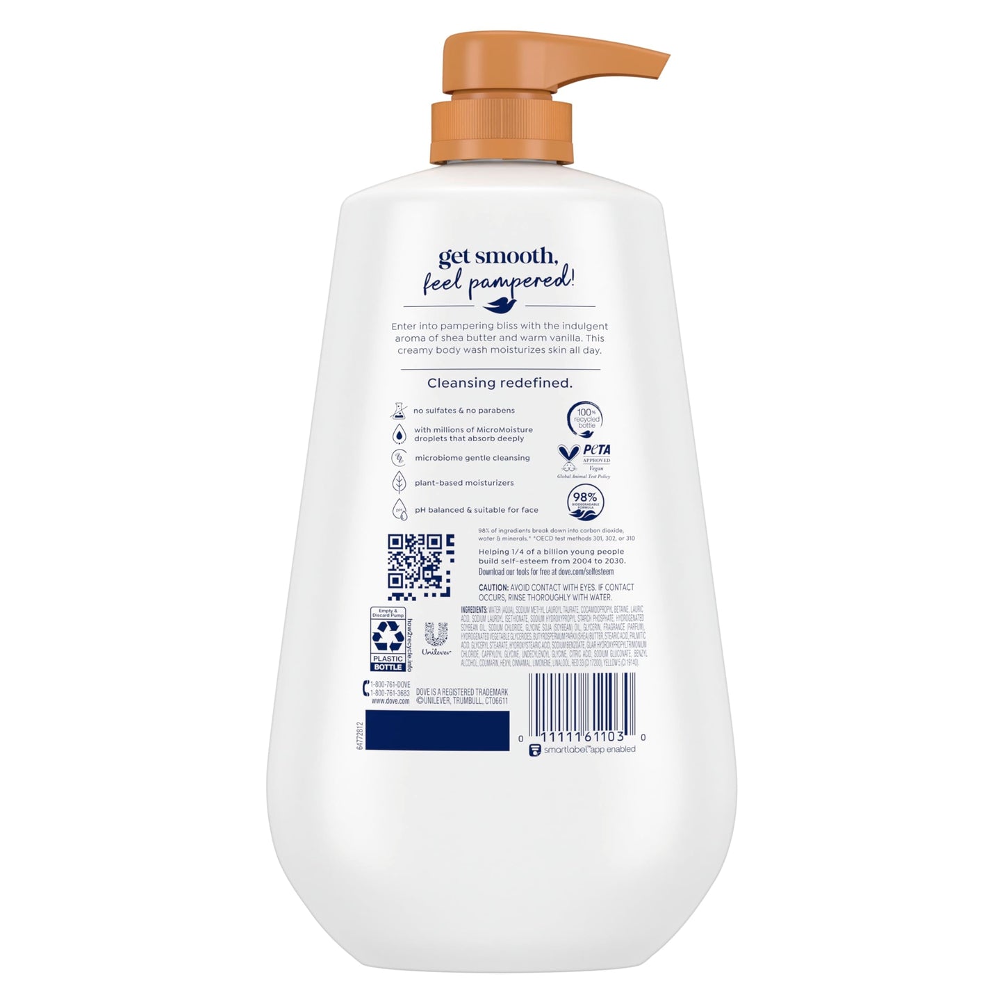 Dove Body Wash with Pump Pamper Shea Butter & Vanilla for 24hr Lotion-Soft Skin Moisturizing Skin Cleanser with No Sulfates No Parabens 30.6 oz Beauty & Personal Care Dove