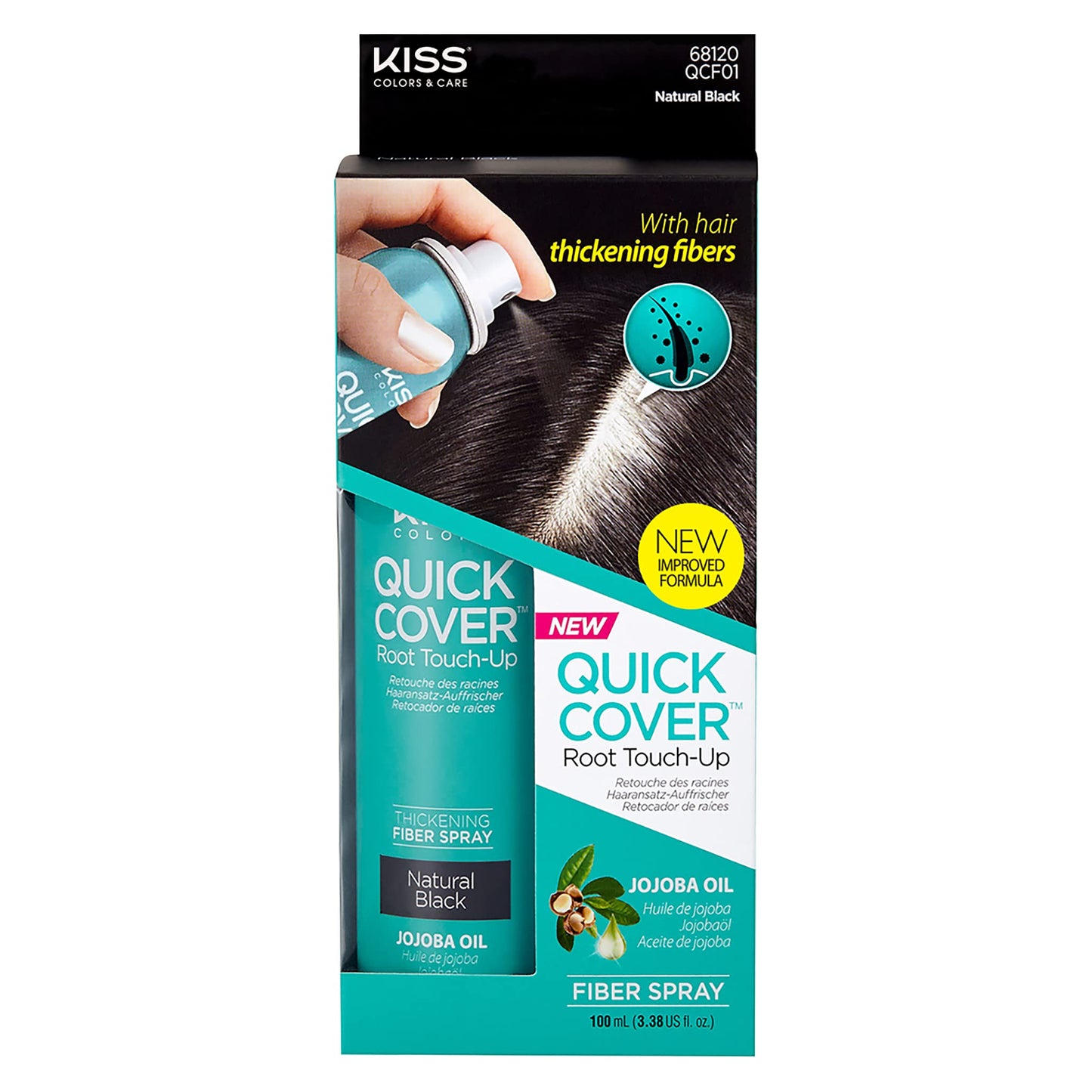 Kiss Quick Cover Root Touch Up Thickening Fiber Spray 3.38oz (Natural Black) Beauty & Personal Care KISS