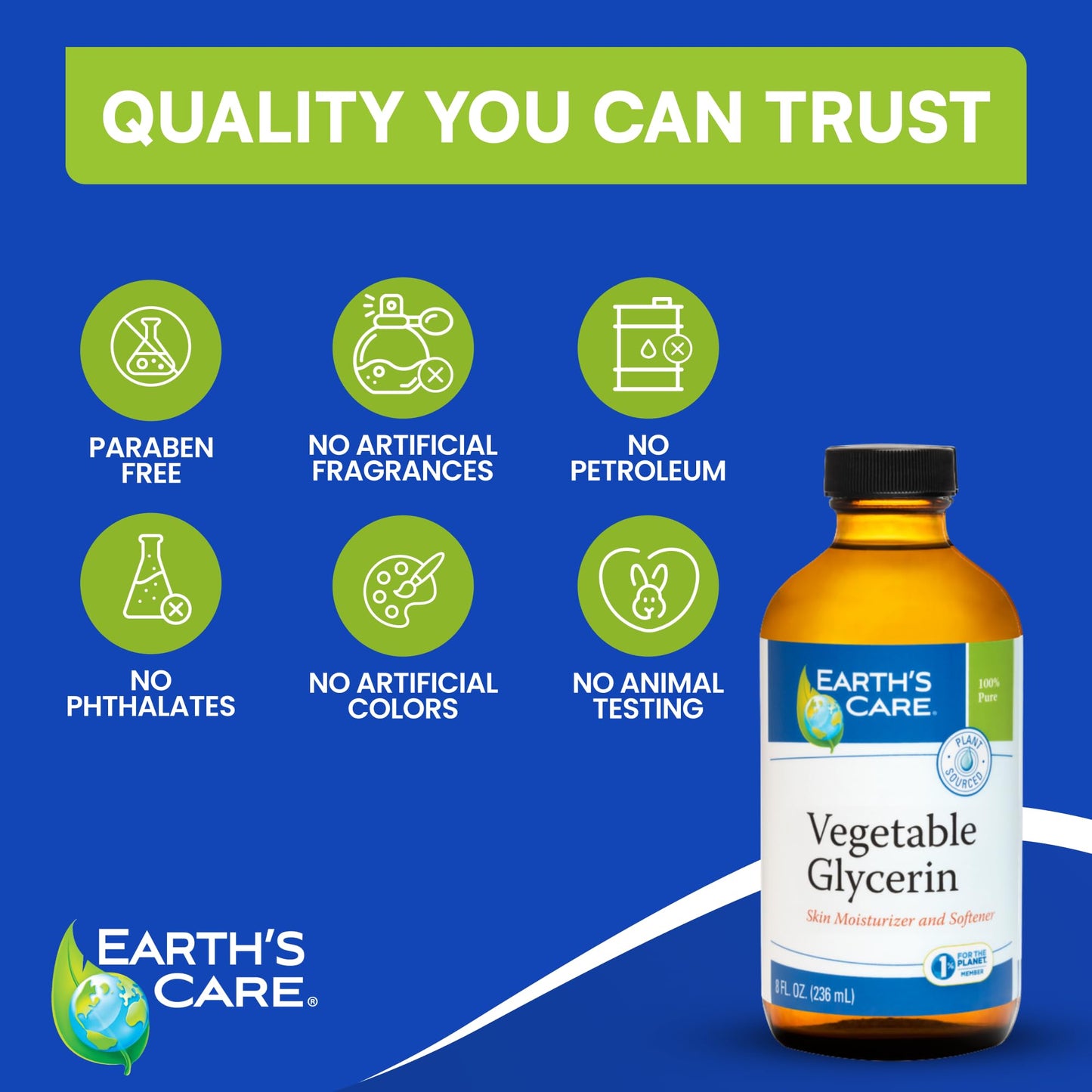 Earth's Care Vegetable Glycerin, 100% Pure Liquid Glycerine for Hair, Skin and DIY Projects 8 FL. OZ. (3 Glass Bottles) Beauty & Personal Care Earth's Care