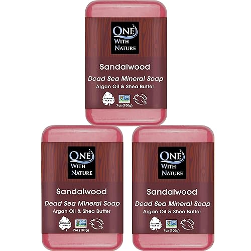 One With Nature Dead Sea Salt Sandalwood Soap 7oz 3-Pack - Purifying and Exfoliating Soap Bar with Dead Sea Minerals and Sandalwood for Face & Body Beauty & Personal Care One With Nature