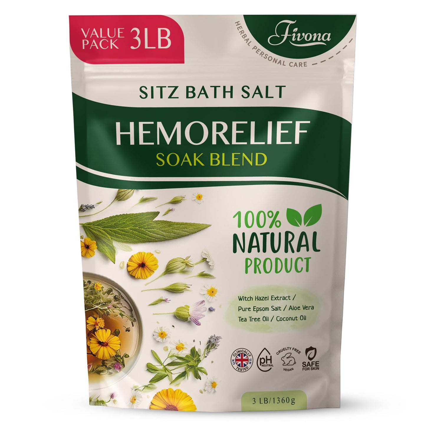 Sitz Bath Salts for Hemorrhoids Treatment - Soak Blend Epsom Salt with Natural Essential Oils, Soothing Perineal Soaking for Postpartum Care Beauty and Personal Care FIVONA