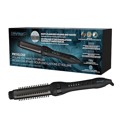 Revamp Progloss Volume & Wave Ceramic Heated Brush - Curling Iron Brush with Retractable 1.25” Bristles, Ceramic Barrel Infused with Progloss Oils Beauty & Personal Care REVAMP