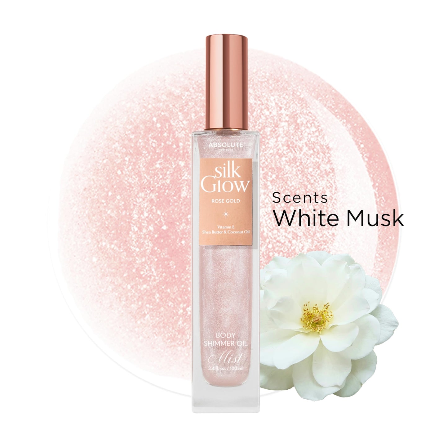 Absolute New York - Silk Glow Shimmer Mist Glow, Radiant, Shimmer Body & Face & Hair, Shea Butter, Coconut Oil, Vitamin E (SBGS03 Champagne Gold Mist Beauty & Personal Care Absolute New York