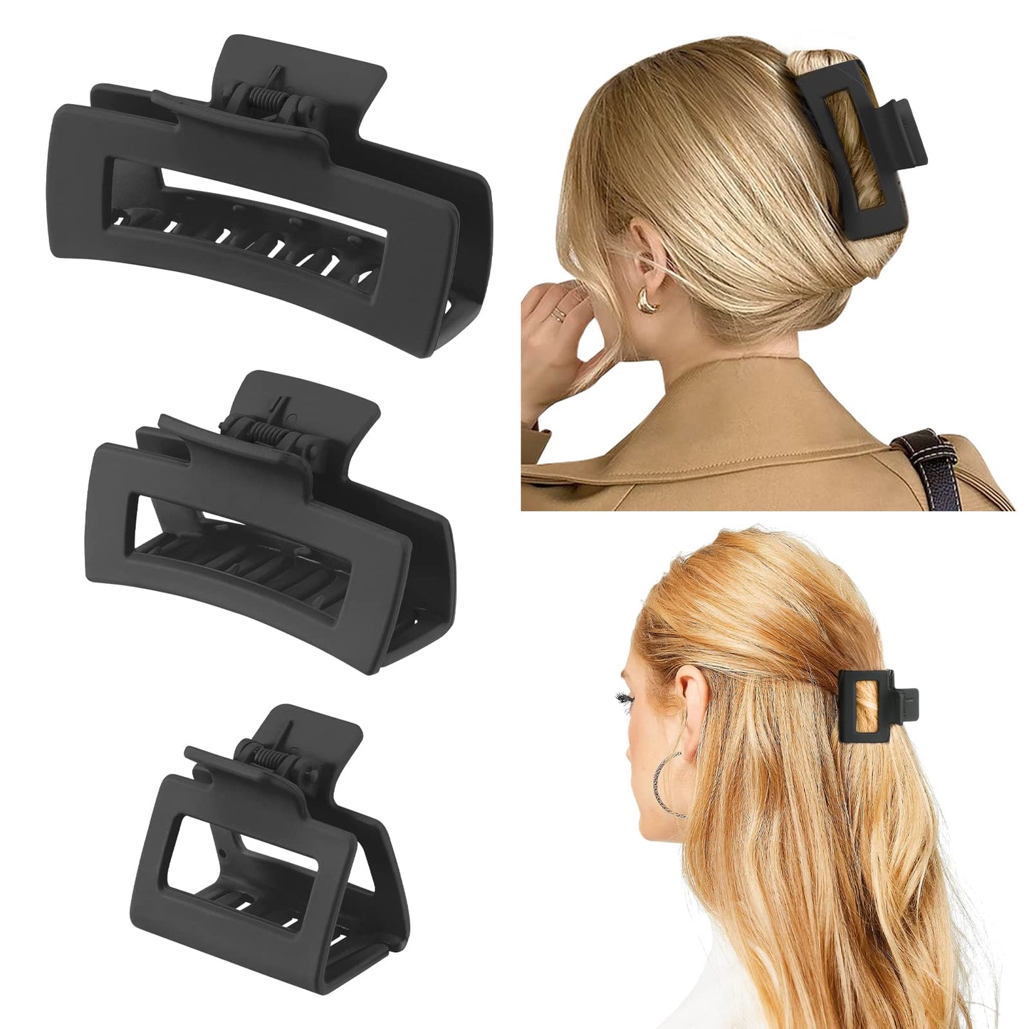 Shinowa 3 Pack Hair Claw Clips, Square Rectangular Claw Hair Clips for Women Girls, Non-slip Matte Large Medium Small Hair Clips, Strong Hold Jaw Clip Beauty & Personal Care Shinowa