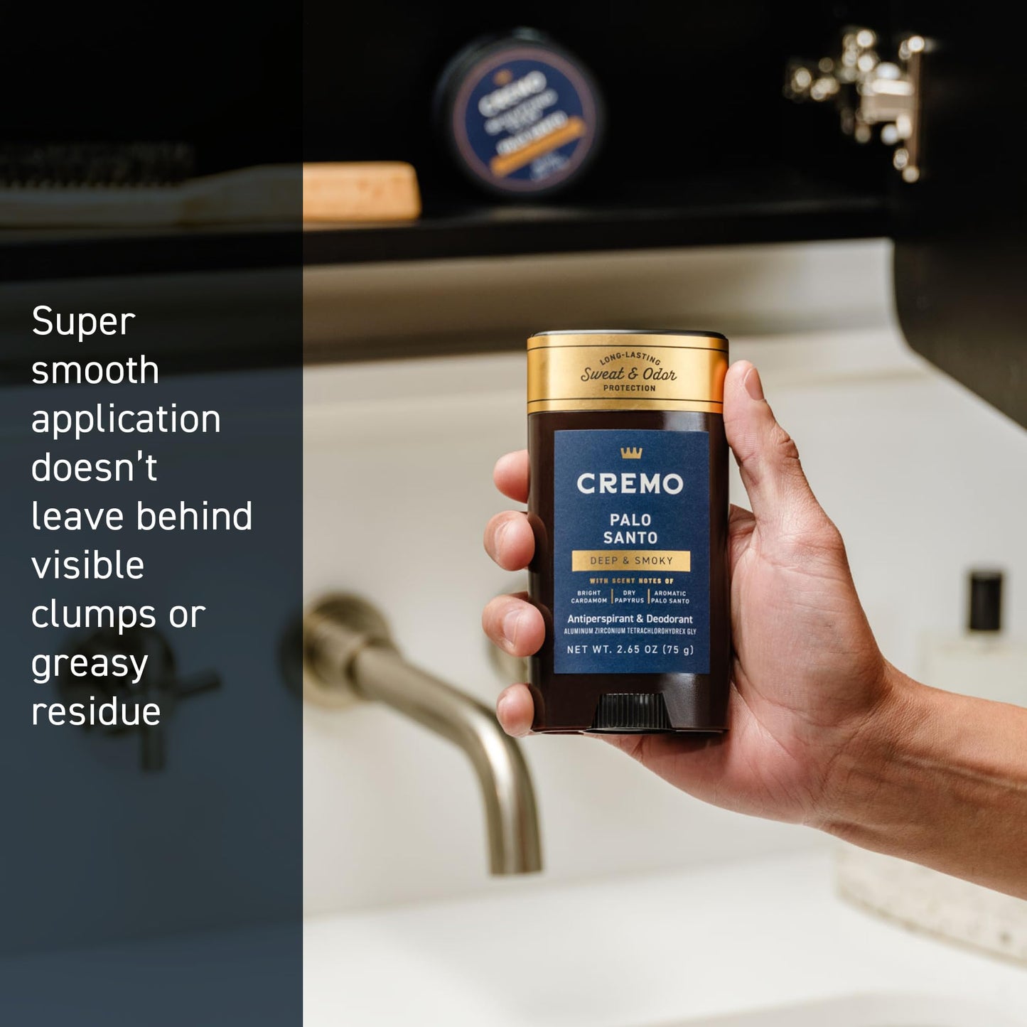 Cremo Palo Santo Antiperspirant & Deodorant for Men, 48-hour Sweat and Odor Protection, 2.65oz Beauty and Personal Care Cremo